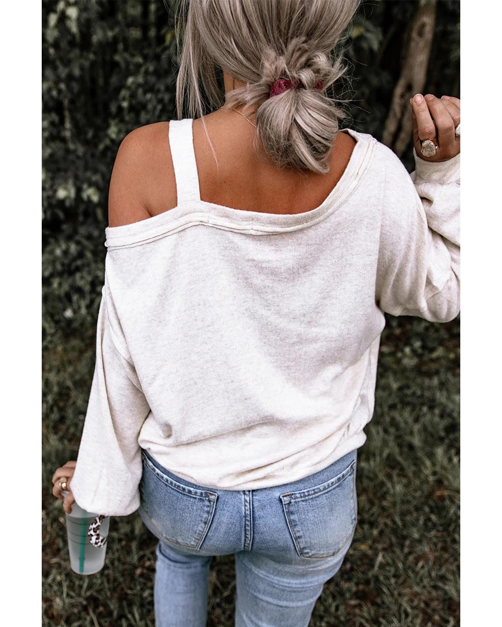 V539-AZEXDC25123860-15-2XL-202508270440-00 Beige Pumpkin Rugby Slogan Print Cold Shoulder Top - 2XL - Image 1