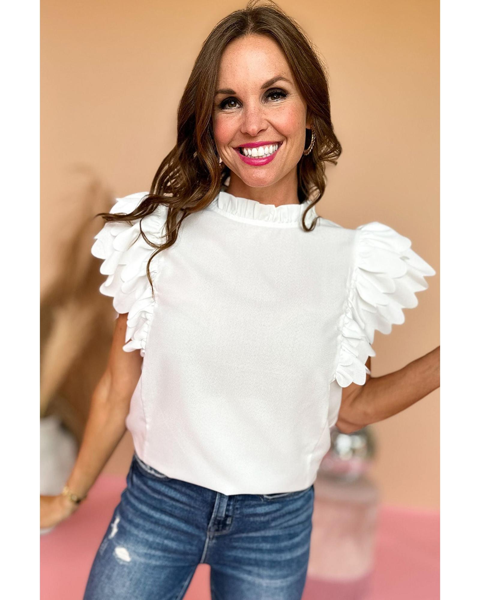 V539-AZEXDC25126676-P1-XL-202508270630-00 White Solid Color Scalloped Ruffle Sleeve Top - XL - Image 1
