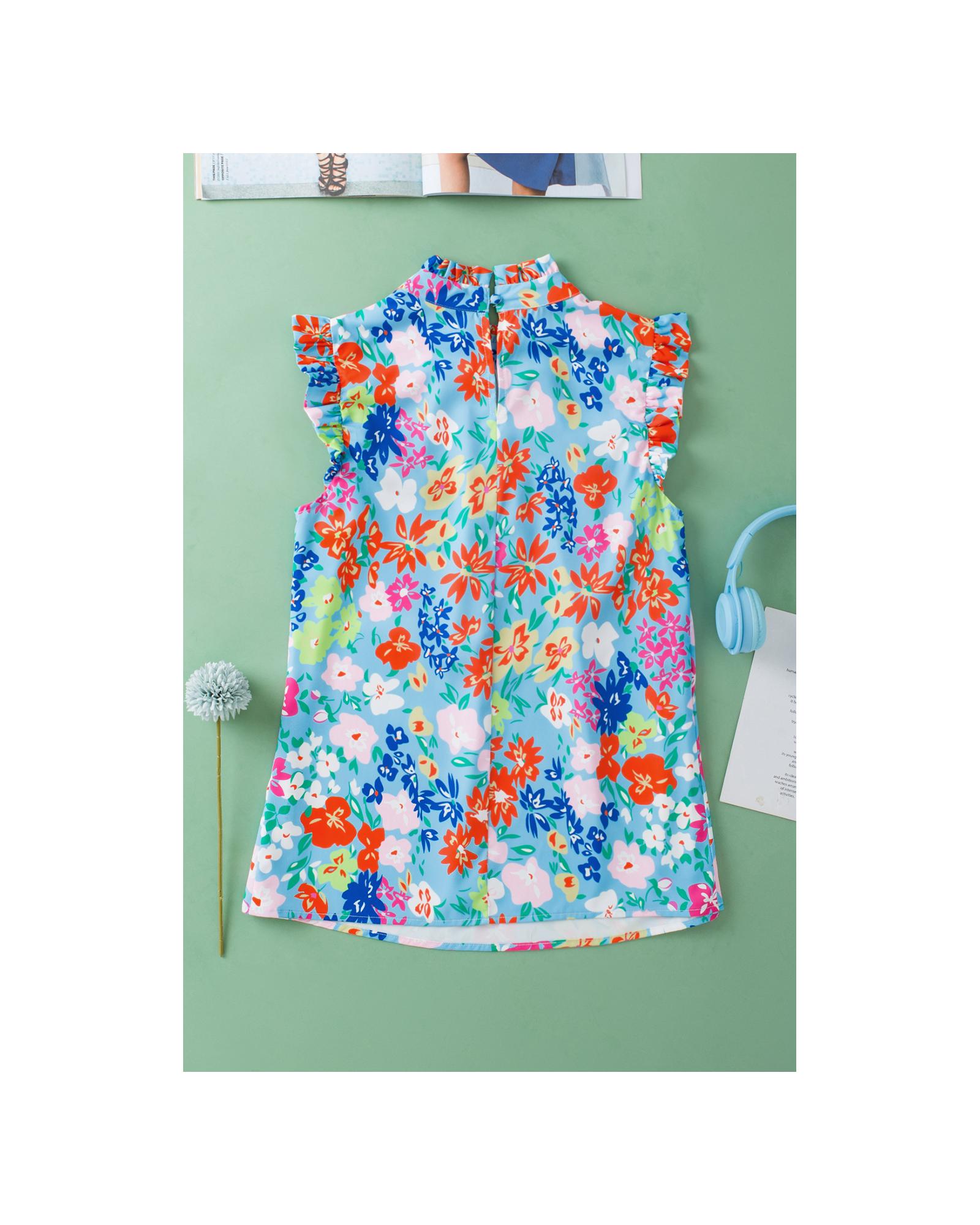 V539-AZEXDC25127919-P420-M-202508271840-00 Sky Blue Frilled Collar Floral Vest - M - Image 1