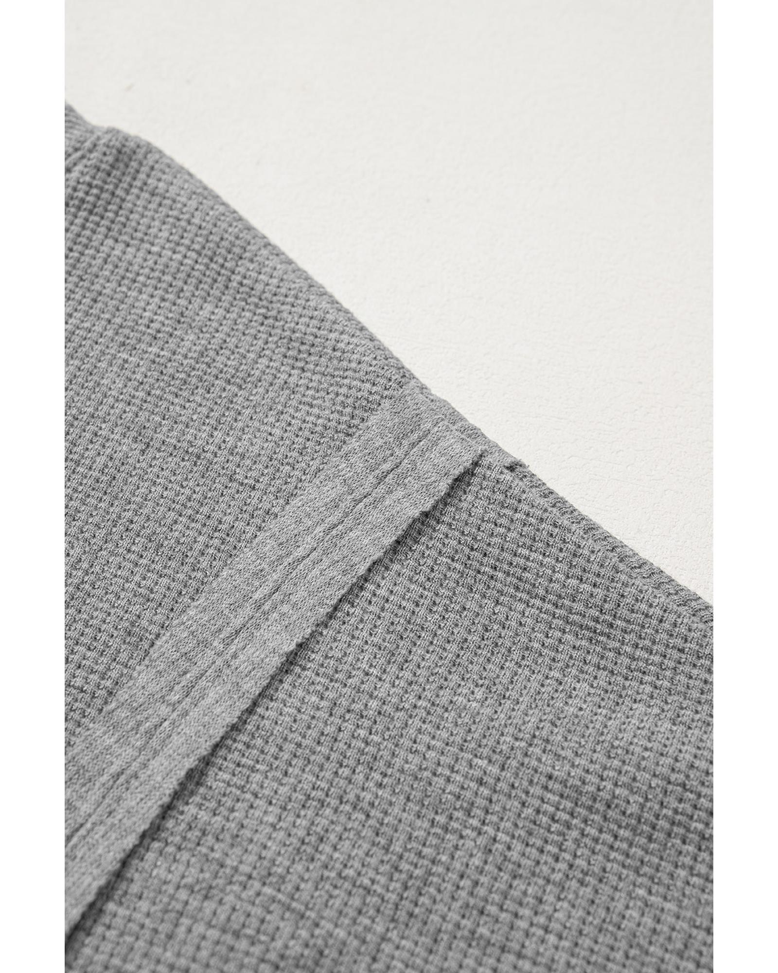 V539-AZEXDC25128307-P11-S-202506120805-00 Gray Waffle knit Bishop Sleeve Split Oversized Top - S - Image 1