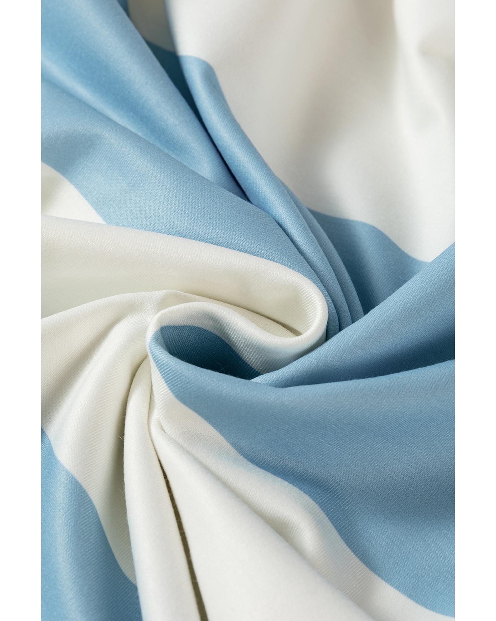 V539-AZEXDC25128406-P422-M-202508271040-00 Light Blue Colorblock Striped Drop Shoulder Long Sleeve Top - M - Image 1