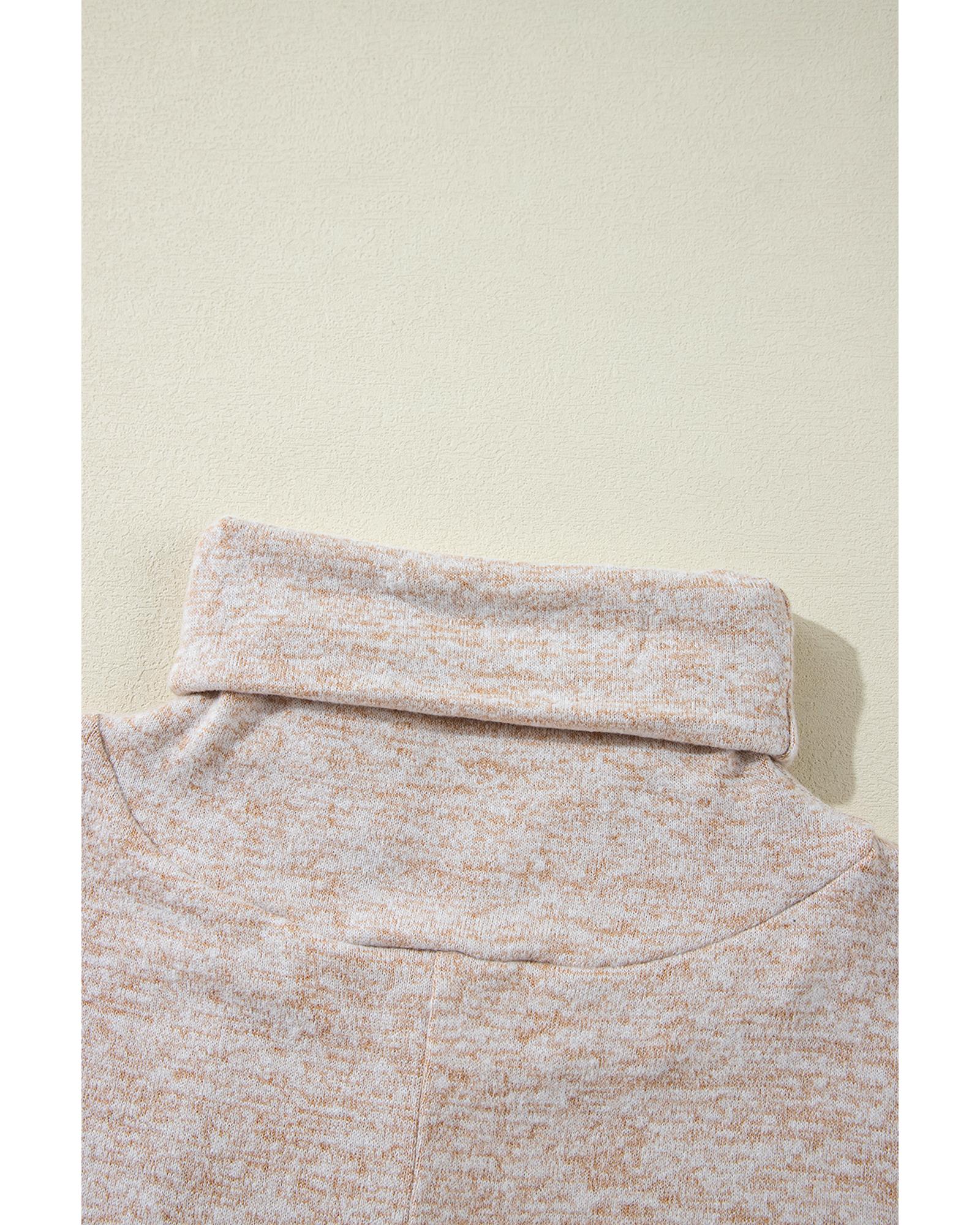 V539-AZEXDC25128631-P18-M-202508271135-00 Apricot Drawstring Cowl High Neck Long Sleeve Split Top - M - Image 1