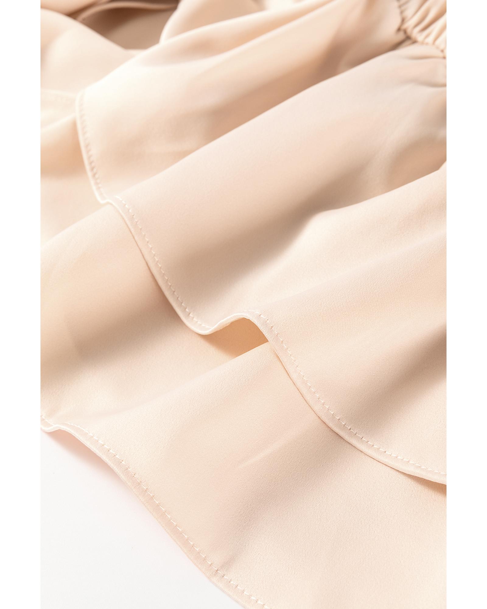 V539-AZEXDC25128815-P1015-S-202506120707-00 Oatmeal Lace-up Keyhole Back Ruffled Peplum Blouse - S - Image 1