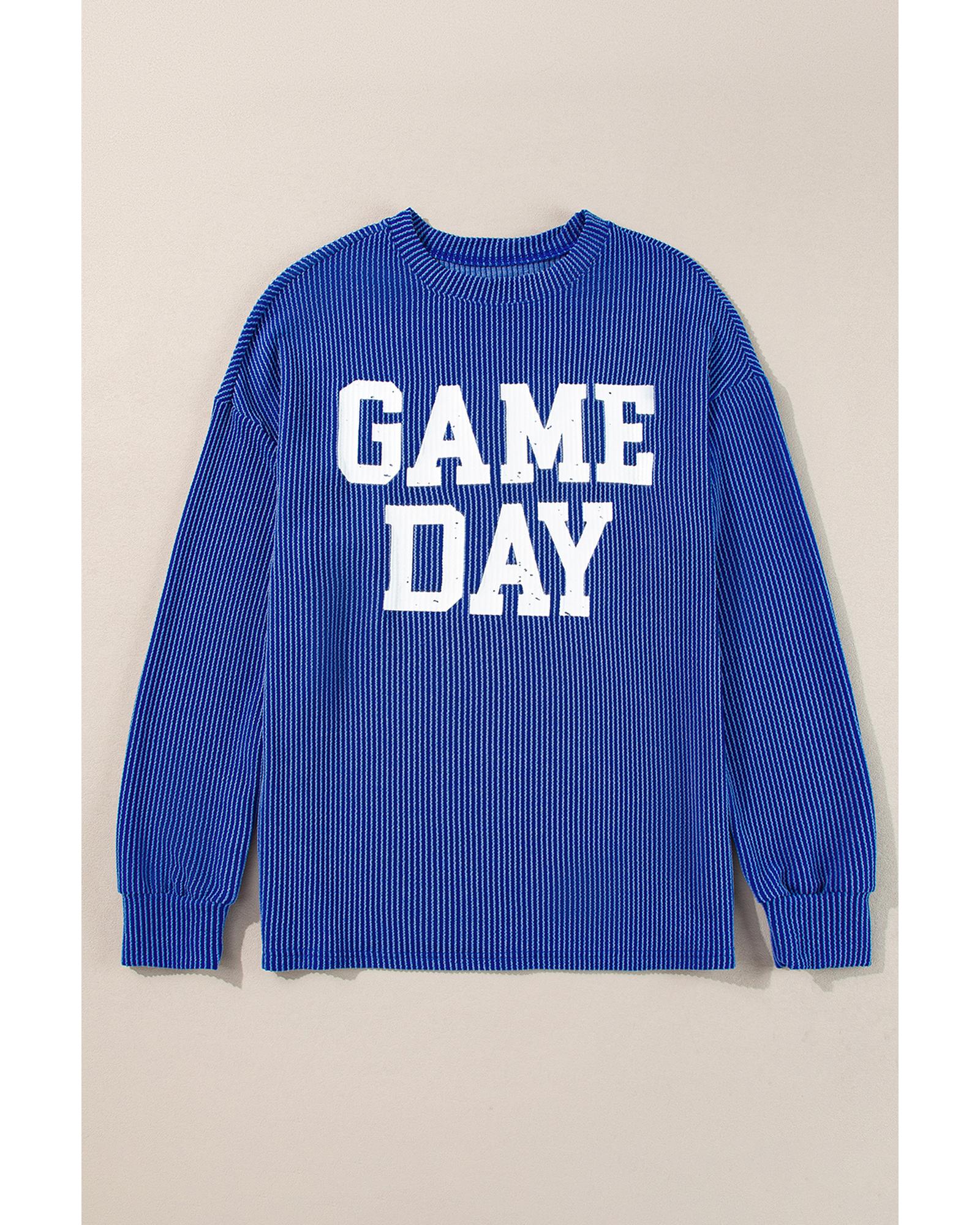 V539-AZEXDC25128827-P105-M-202508270930-00 Bluing Corded GAME DAY Graphic Long Sleeve Crewneck Top - M - Image 1