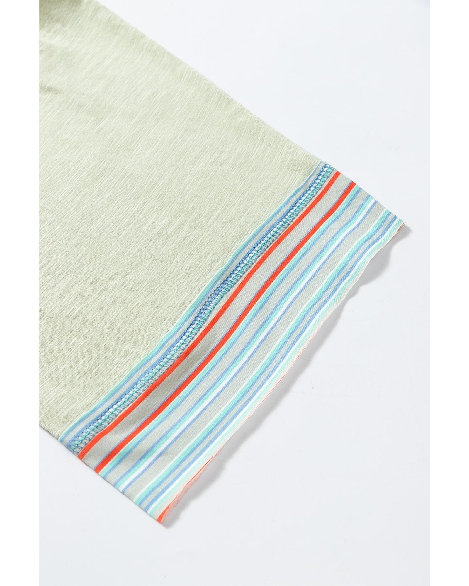 V539-AZEXDC25128929-P2009-L-202508271855-00 Meadow Mist Green Waffle Knit Wide Bracelet Sleeve Patchwork Raglan Top - L - Image 1