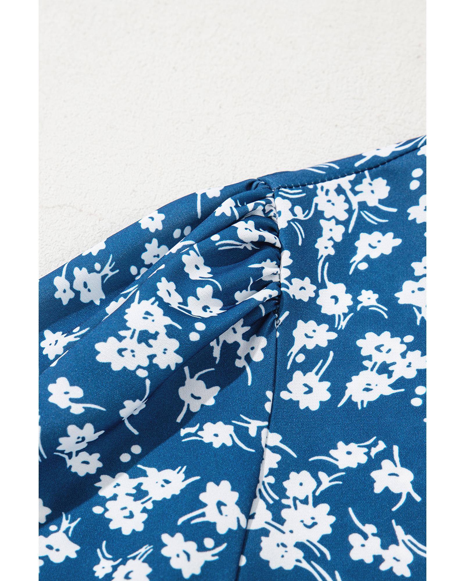 V539-AZEXDC25128965-P520-S-202506120216-00 Blue Ditsy Floral Print Lantern Sleeve Blouse - S - Image 1