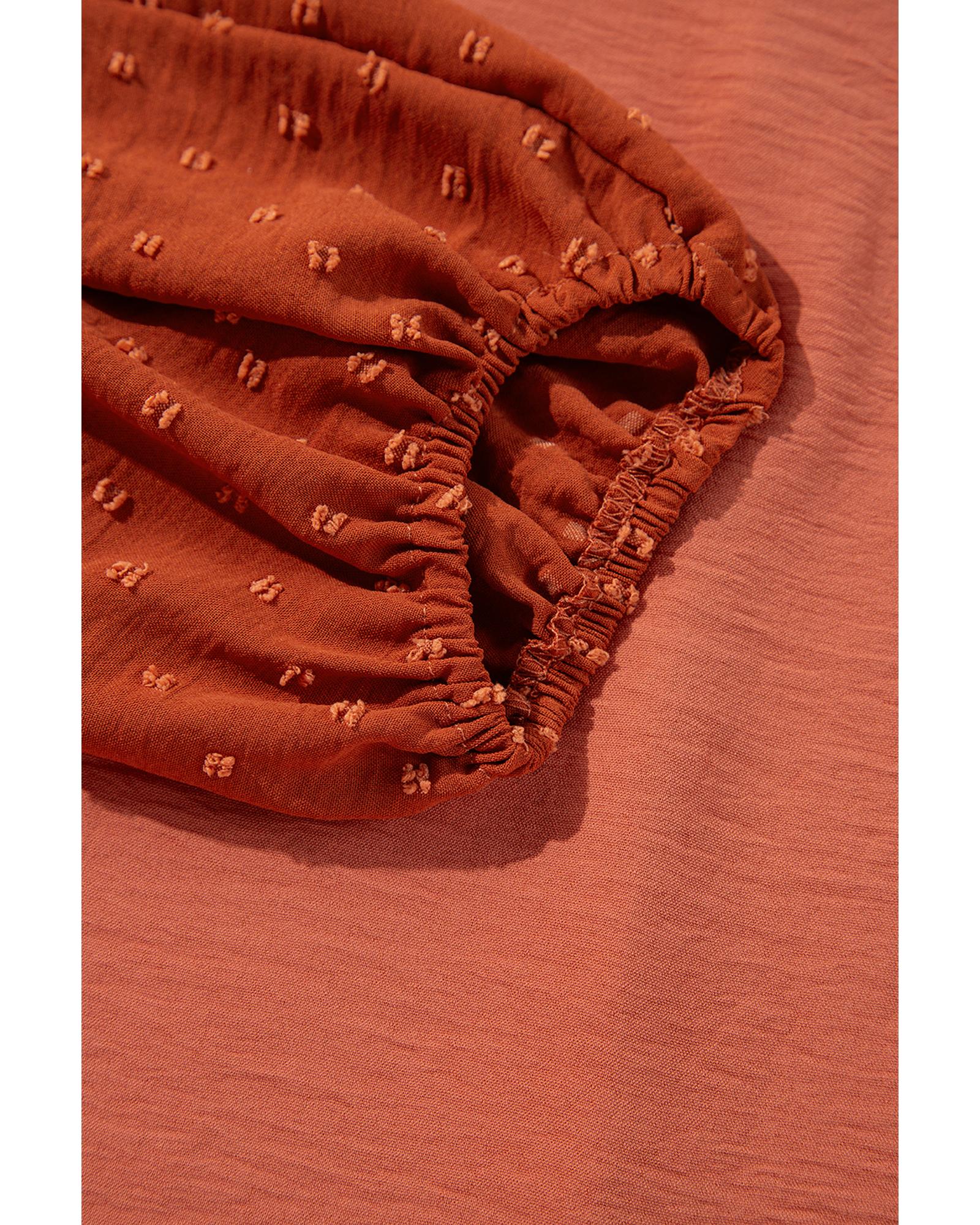 V539-AZEXDC25129059-P7014-M-202508270800-00 Russet Orange Swiss Dot Balloon Sleeve Loose Blouse - M - Image 1