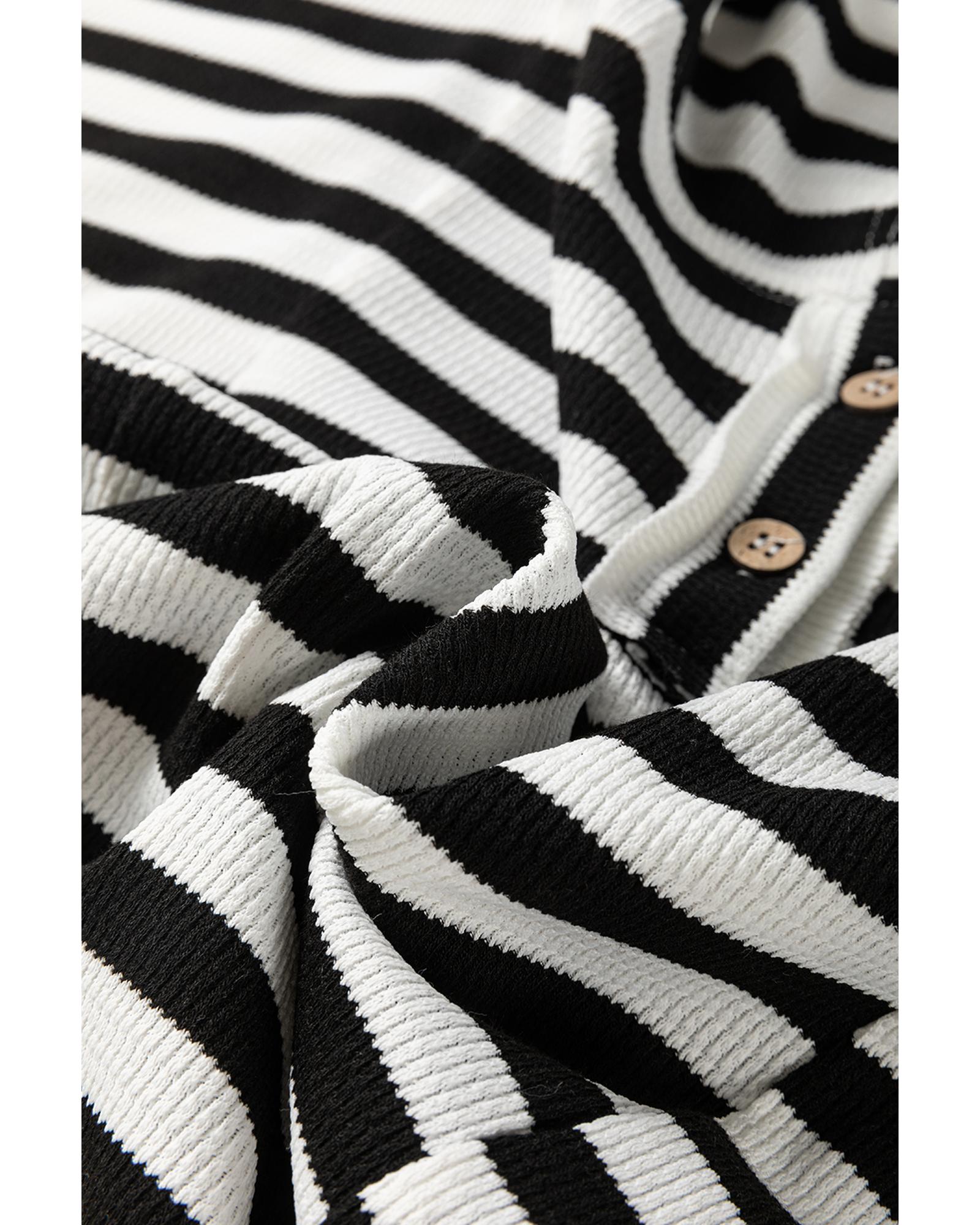 V539-AZEXDC25129089-P102-L-202508272145-00 Black white Oversized Striped Henley Buttons Dolman Sleeve Hooded Top - L - Image 1