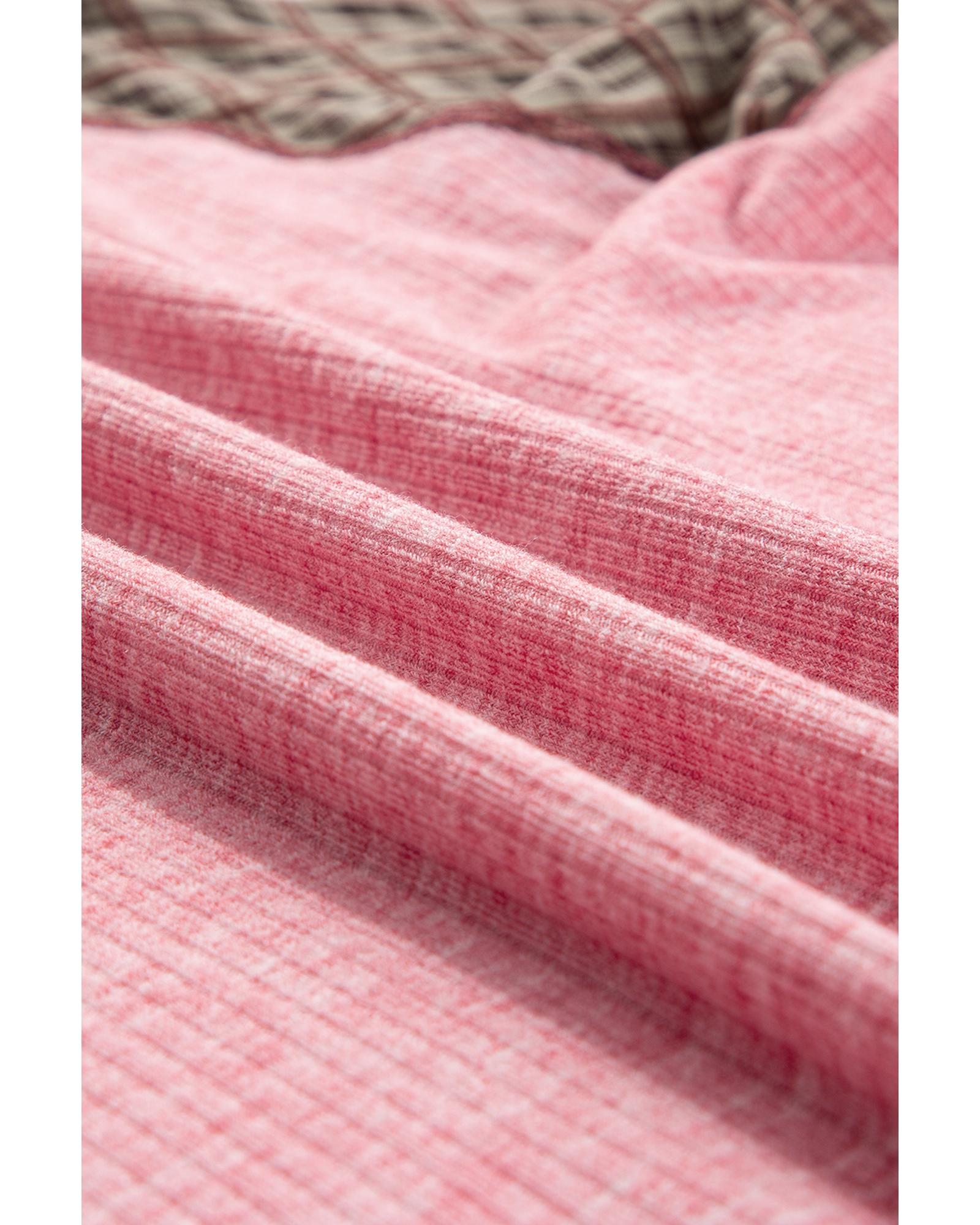 V539-AZEXDC25129155-P1410-L-202508270630-00 Fushia Mixed Print Raglan Sleeve Ribbed Knit Patchwork Blouse - L - Image 1