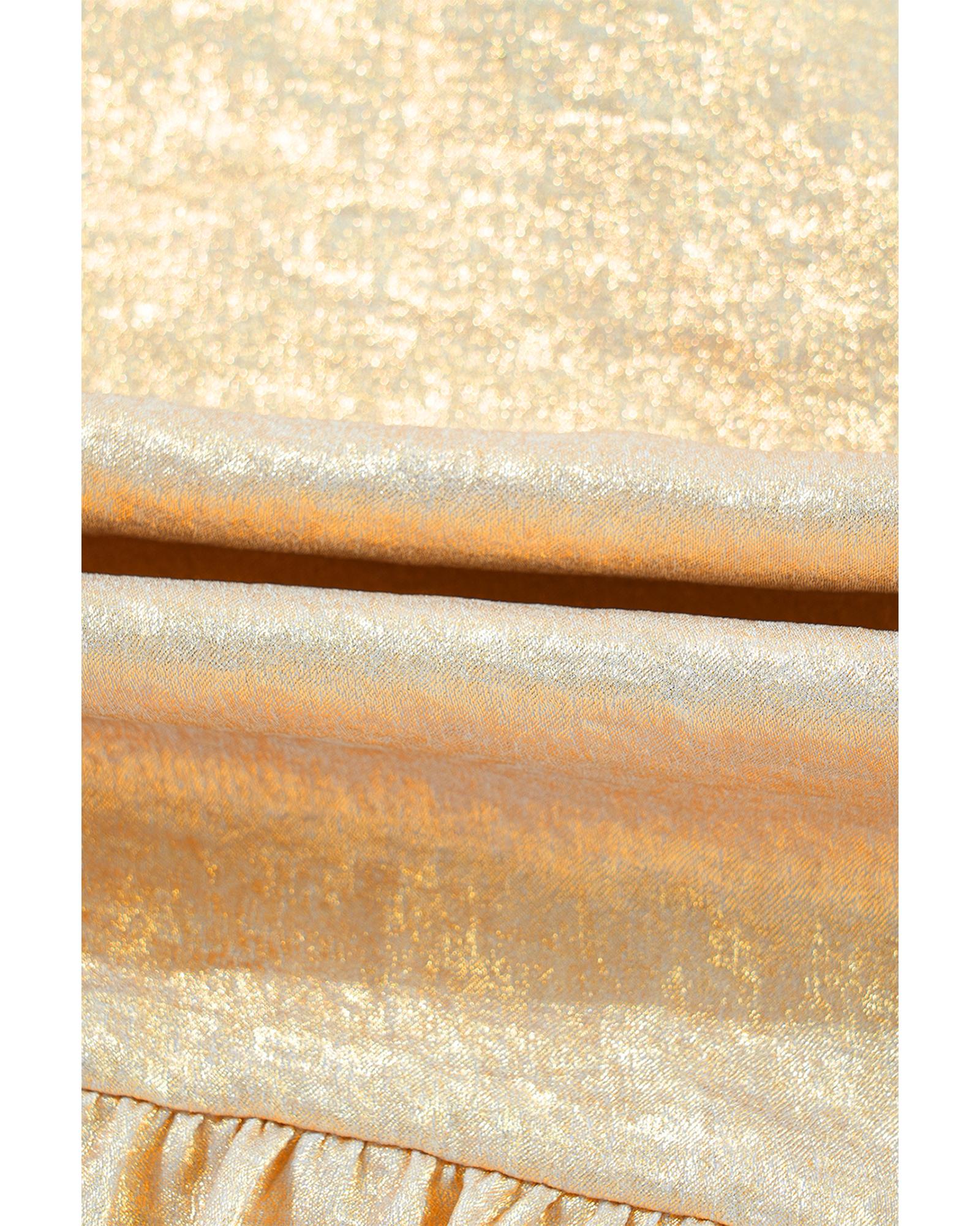 V539-AZEXDC25129163-P12-XL-202508270525-00 Gold Metallic Frilled V Neck Puff Sleeve Babydoll Blouse - XL - Image 1