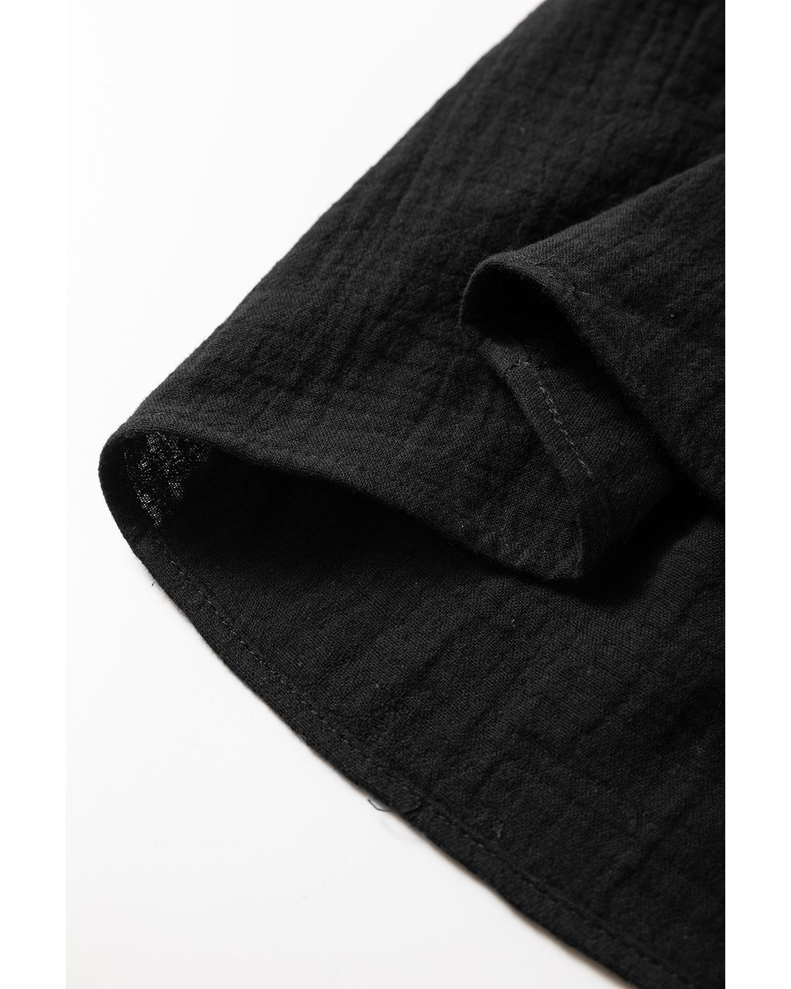 V539-AZEXDC25129662-P2-XL-202508270655-00 Black Flower Crochet Square Neck Textured Short Sleeve Blouse - XL - Image 1