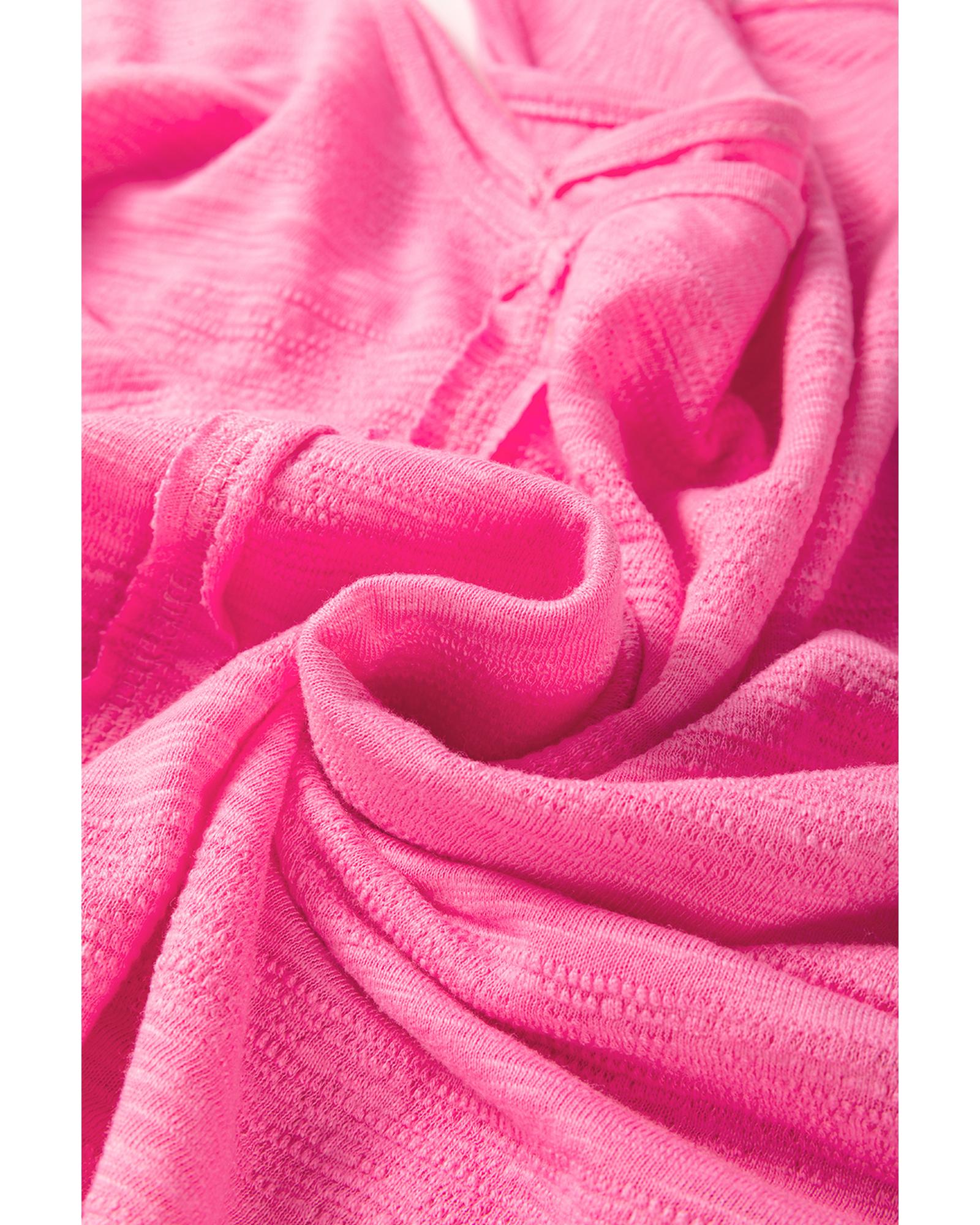 V539-AZEXDC25129702-P406-S-202506120330-00 Sachet Pink Contrast Patchwork 3/4 Sleeve V Neck Loose Blouse - S - Image 1