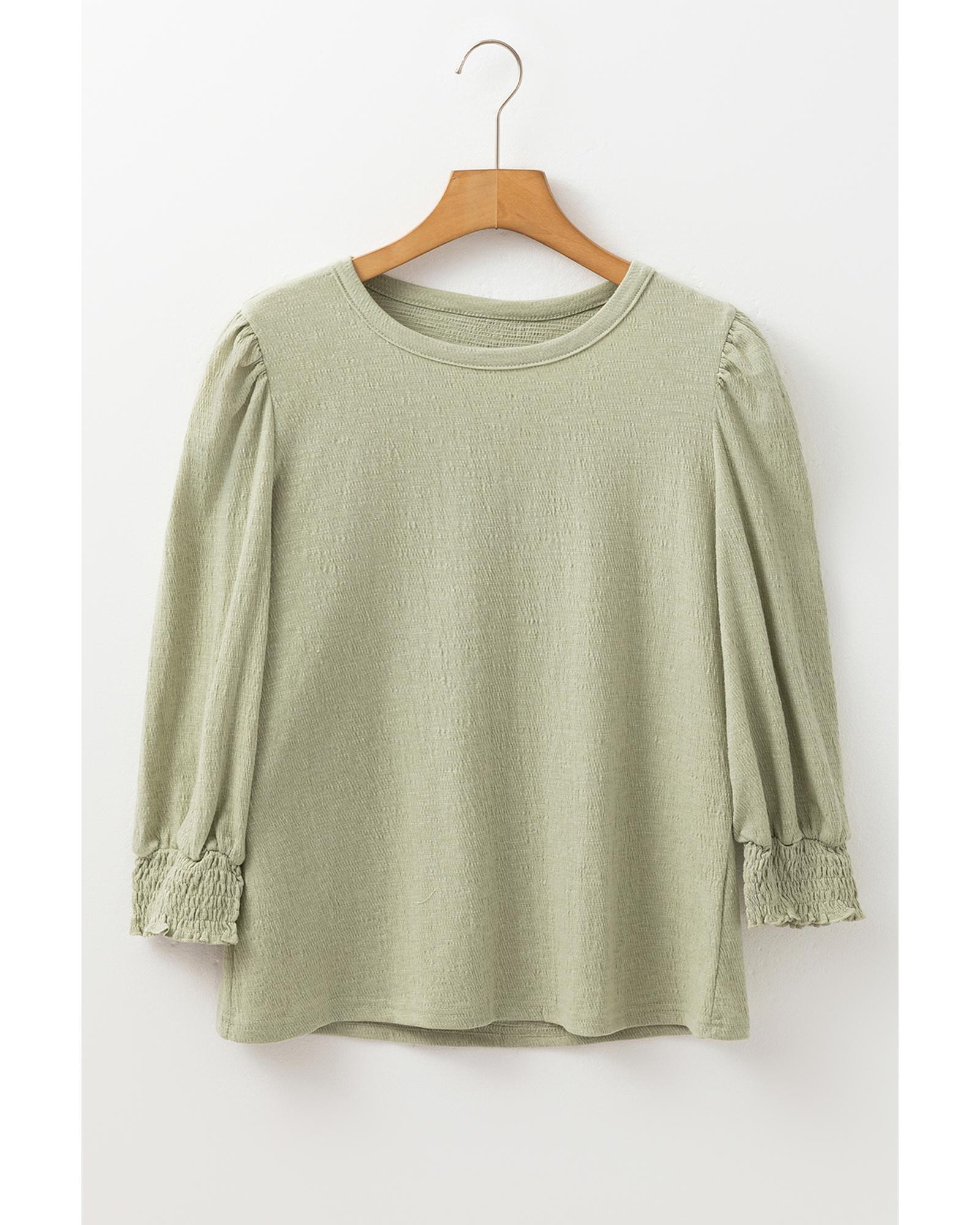 V539-AZEXDC25129841-P1209-S-202506120521-00 Laurel Green Textured Round Neck Half Sleeve Blouse - S - Image 1