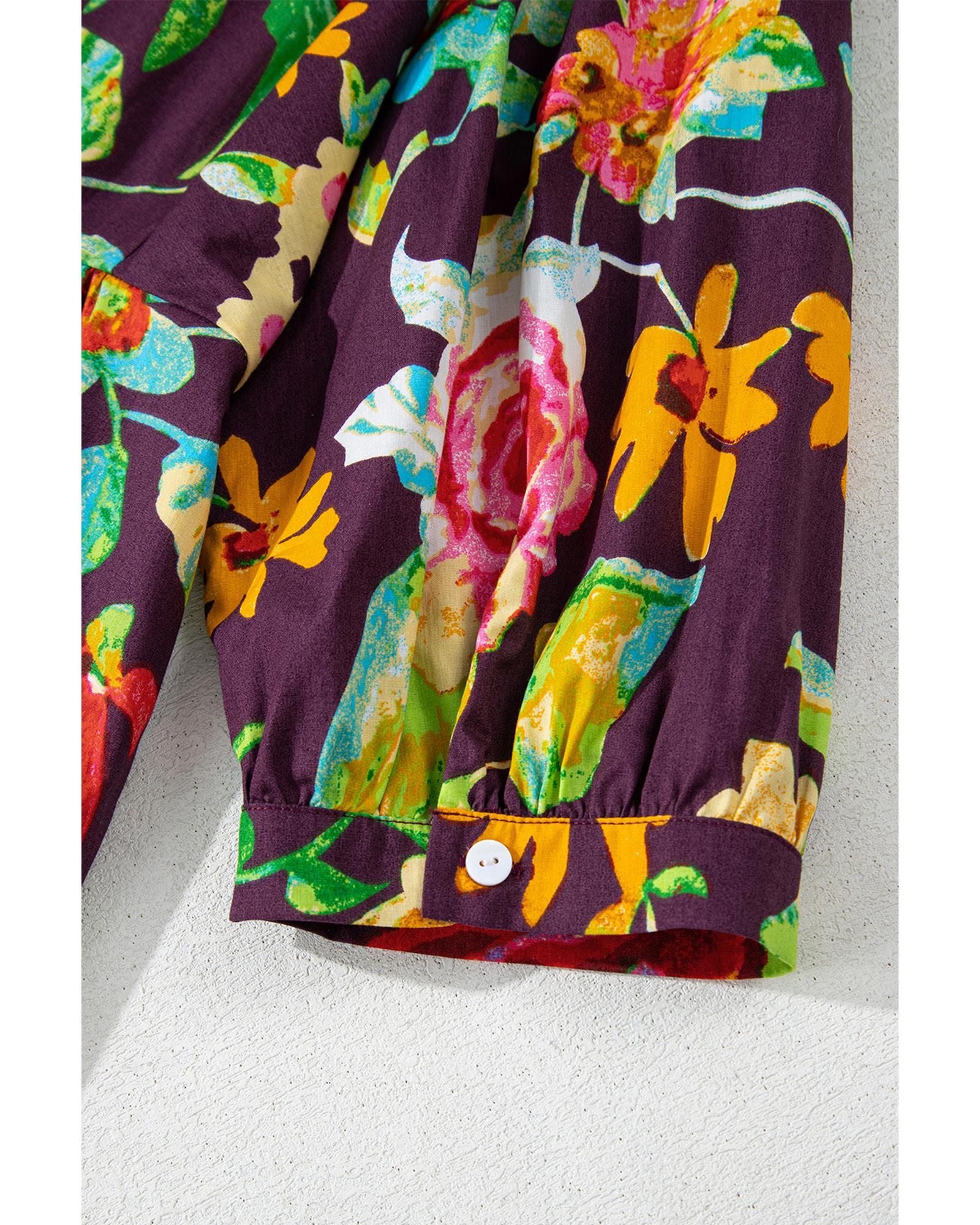 V539-AZEXDC25130084-P1120-S-202506191717-00 Greyish Purple Rose Flower Embroidered Trim Half Sleeve Blouse - S - Image 1