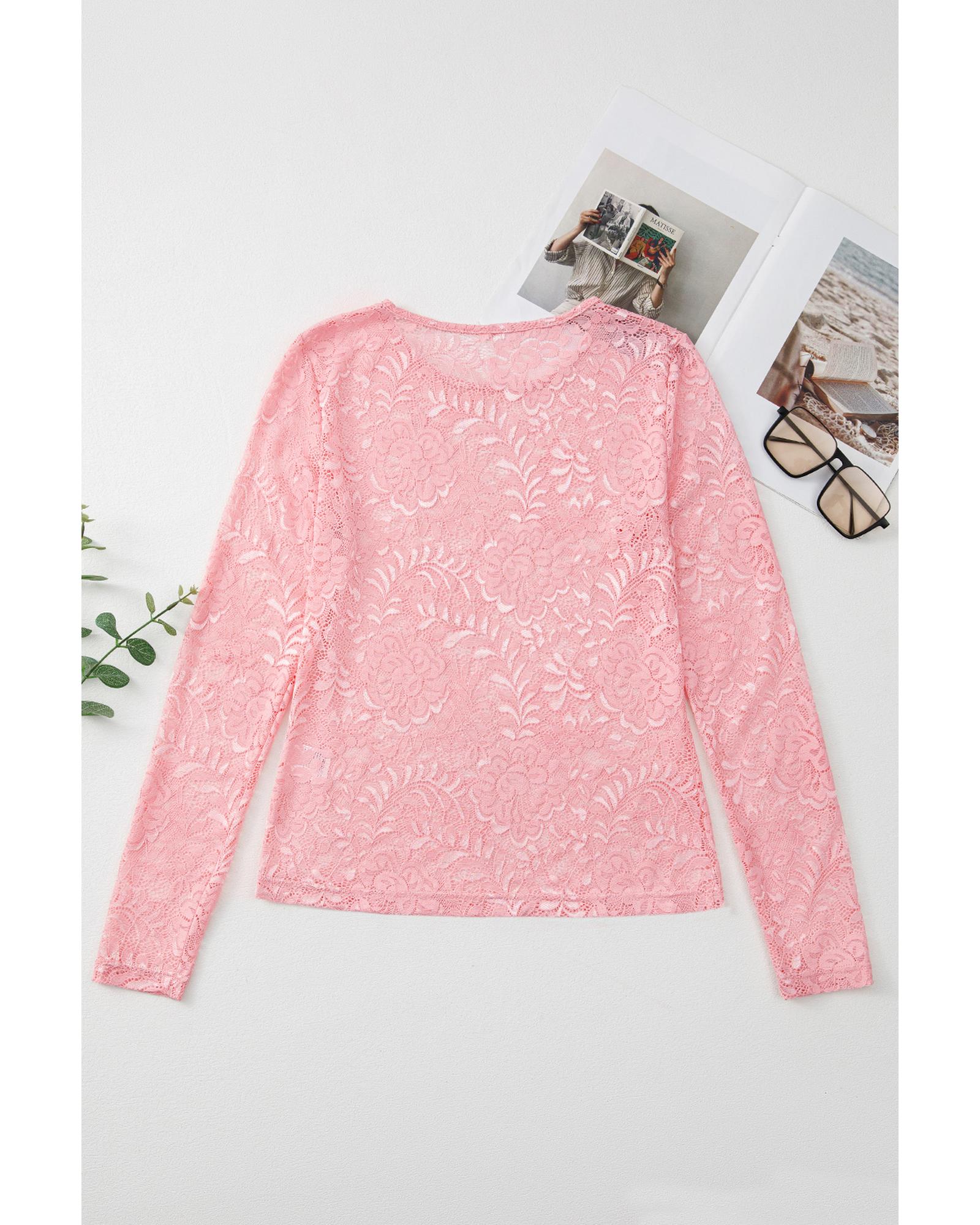 V539-AZEXDC25130578-P1510-XL-202508270900-00 Blossom Floral Lace Sheer Long Sleeve Top - XL - Image 1