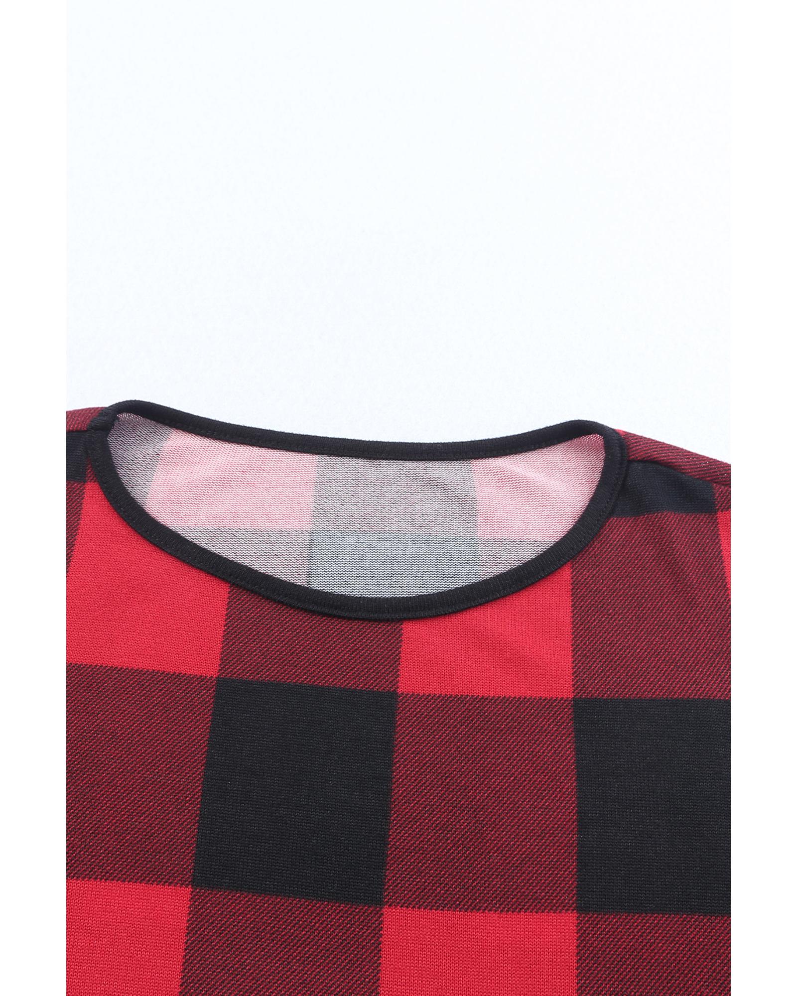 V539-AZEXDC2521489-20-S-202506120947-00 Plaid Print Leopard Splicing Striped Color Block Long Sleeve Top - S - Image 1