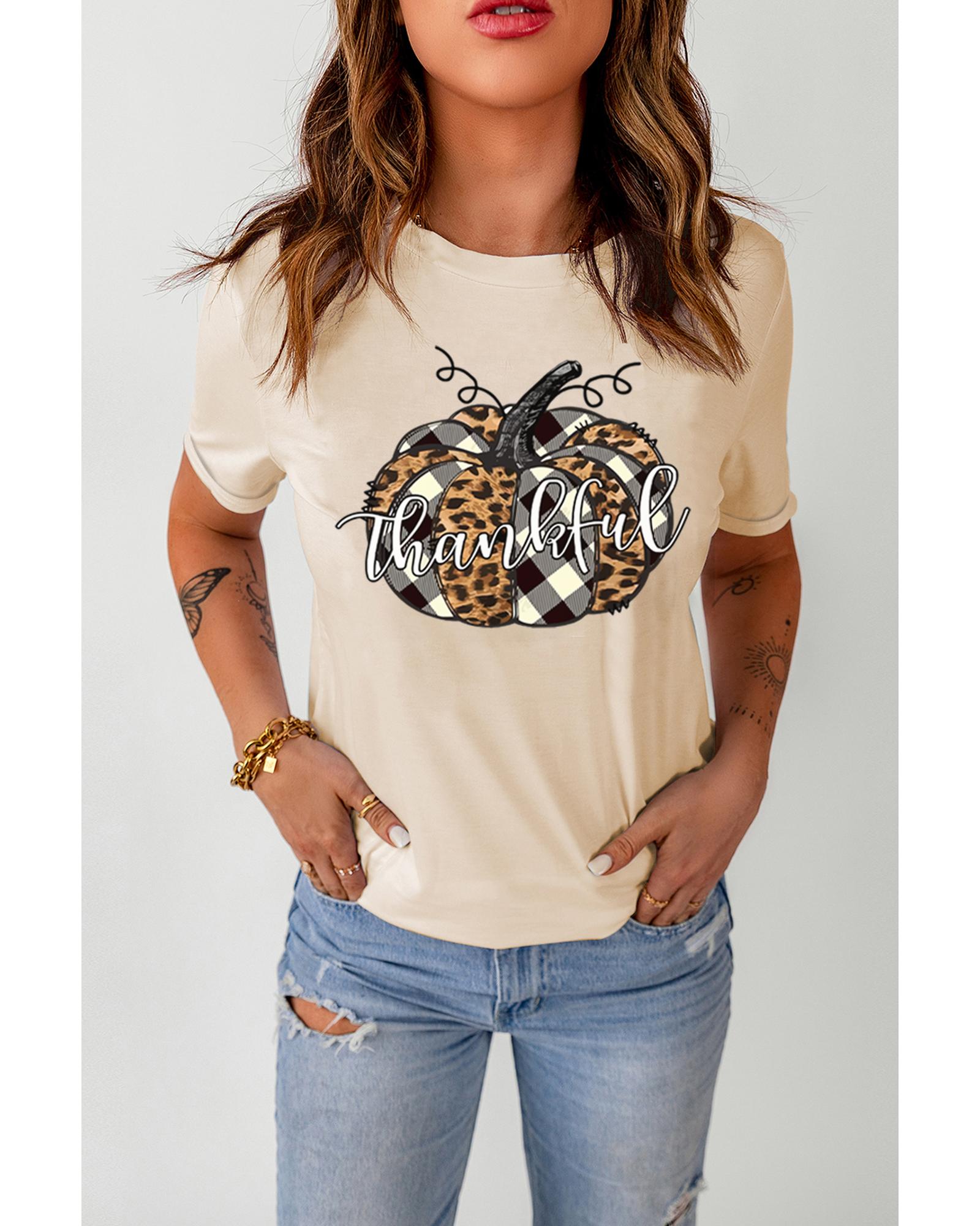 V539-AZEXDC25218990-16-M-202508251755-00 Azura Exchange Thankful Pumpkin Plaid Print Graphic Tee - M - Image 1