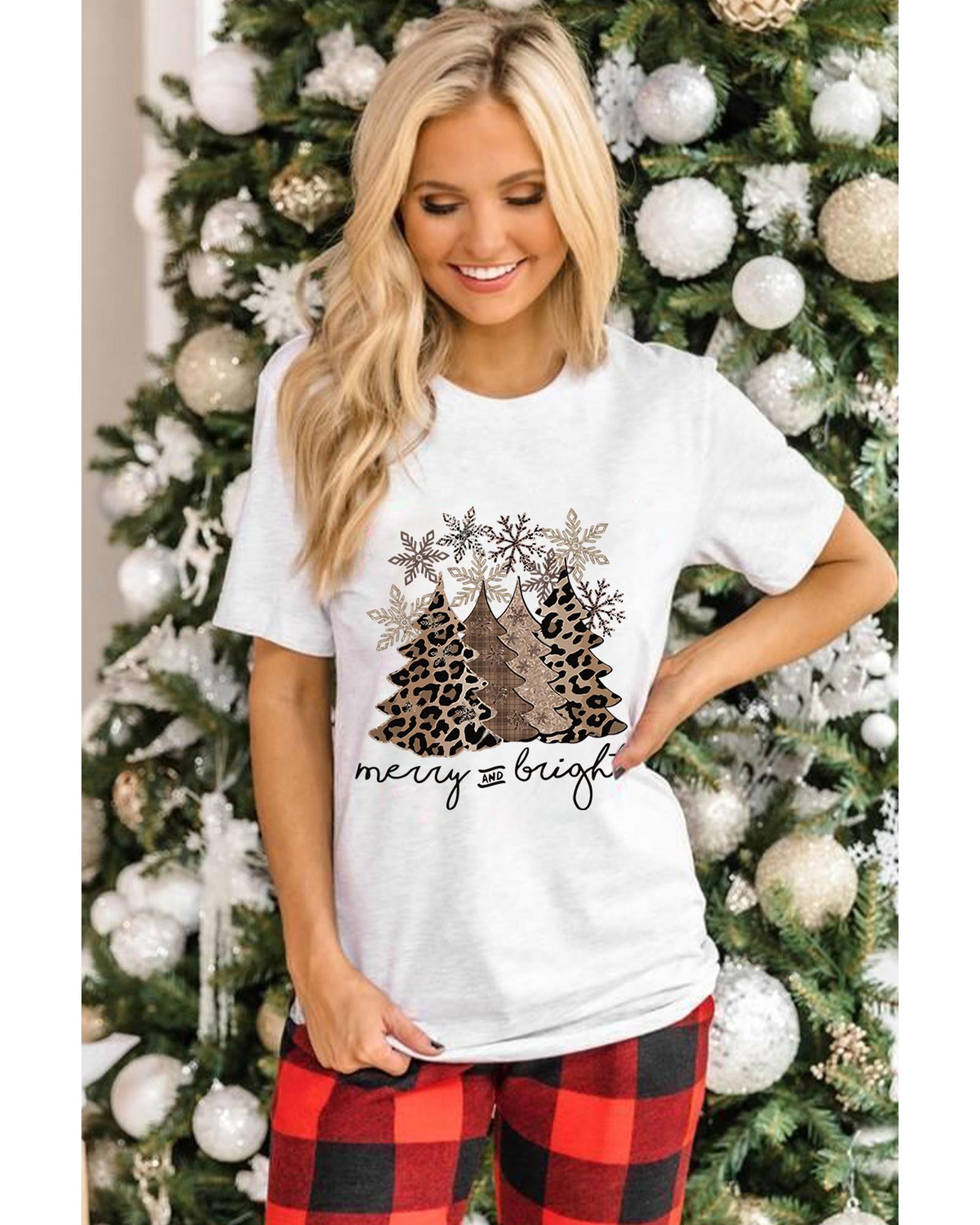 V539-AZEXDC25219027-1-L-202508261110-00 Azura Exchange Leopard Christmas Tree Graphic Print T-Shirt - L - Image 1