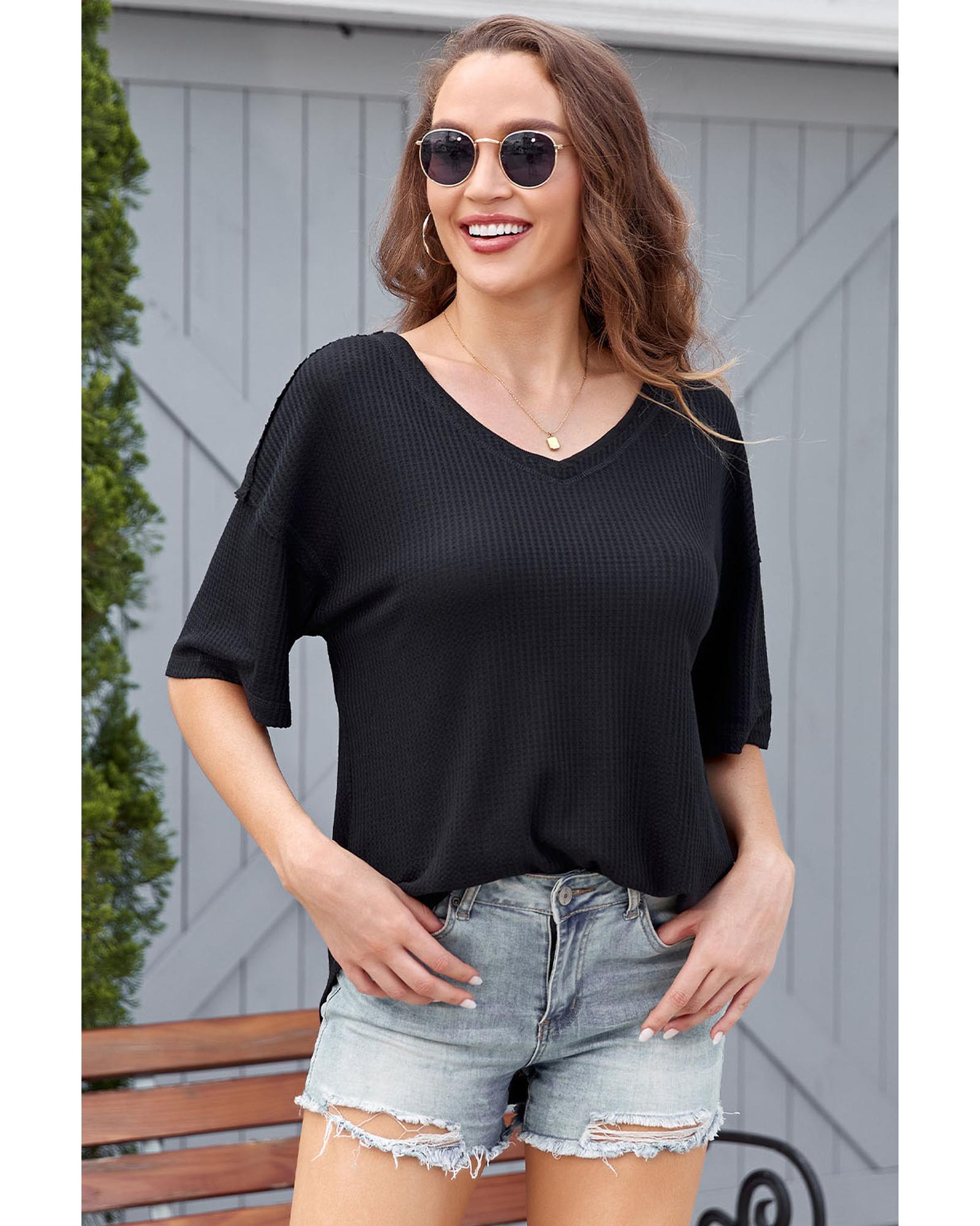 V539-AZEXDC25219052-2-S-202508260550-00 Azura Exchange Waffle Knit Loose Top - S - Image 1