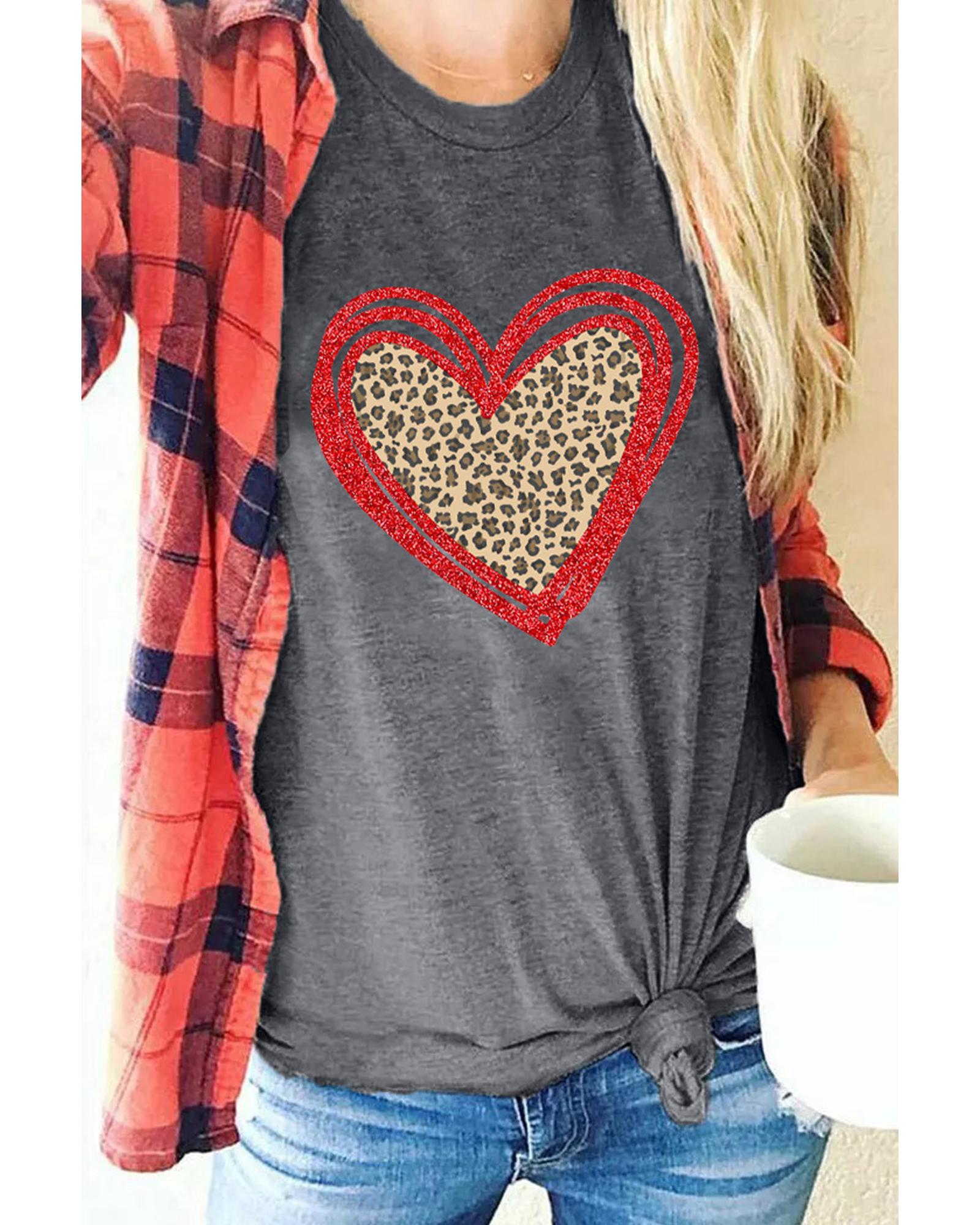 V539-AZEXDC25219394-11-S-164780-00 Azura Exchange Leopard Heart Graphic T-shirt - S - Image 1