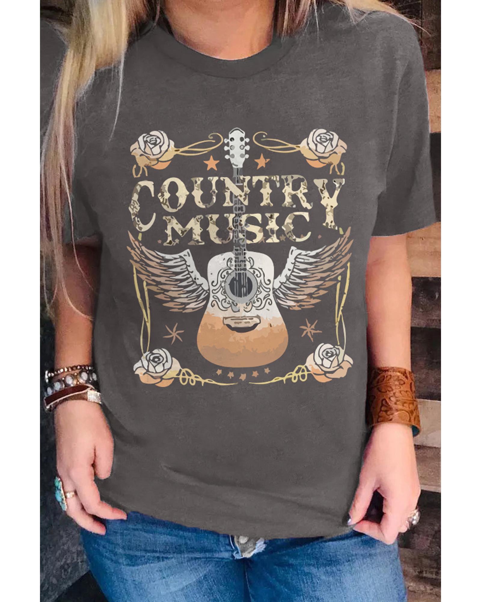 V539-AZEXDC25219706-11-L-202508262235-00 Azura Exchange Guitar Graphic Print Short Sleeve T Shirt - L - Image 1