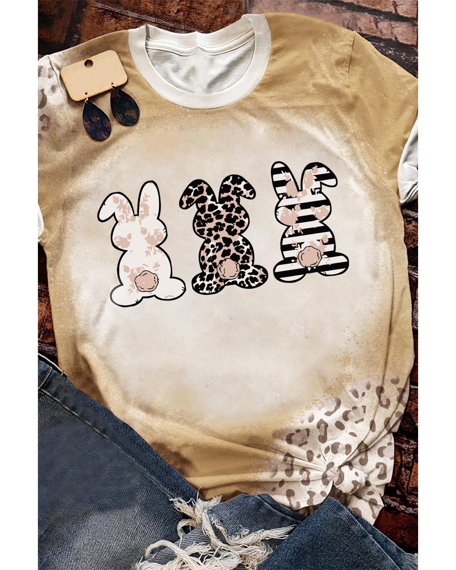 V539-AZEXDC25220023-16-M-202508262325-00 Azura Exchange Easter Bunny Leopard Bleached Print Graphic Tee - M - Image 1