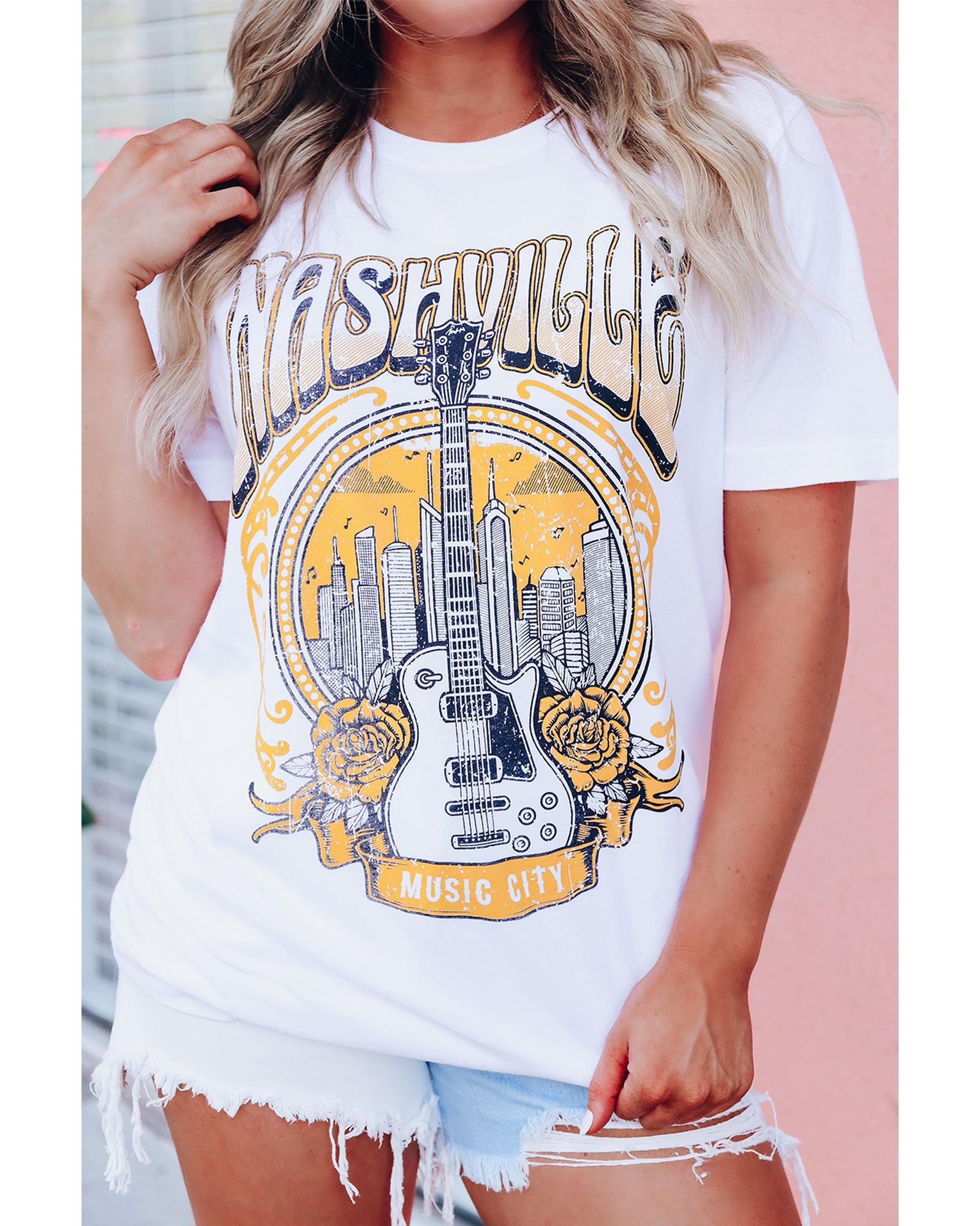 V539-AZEXDC25220259-1-S-163523-00 Azura Exchange Nashville Guitar Floral Print T-Shirt - S - Image 1