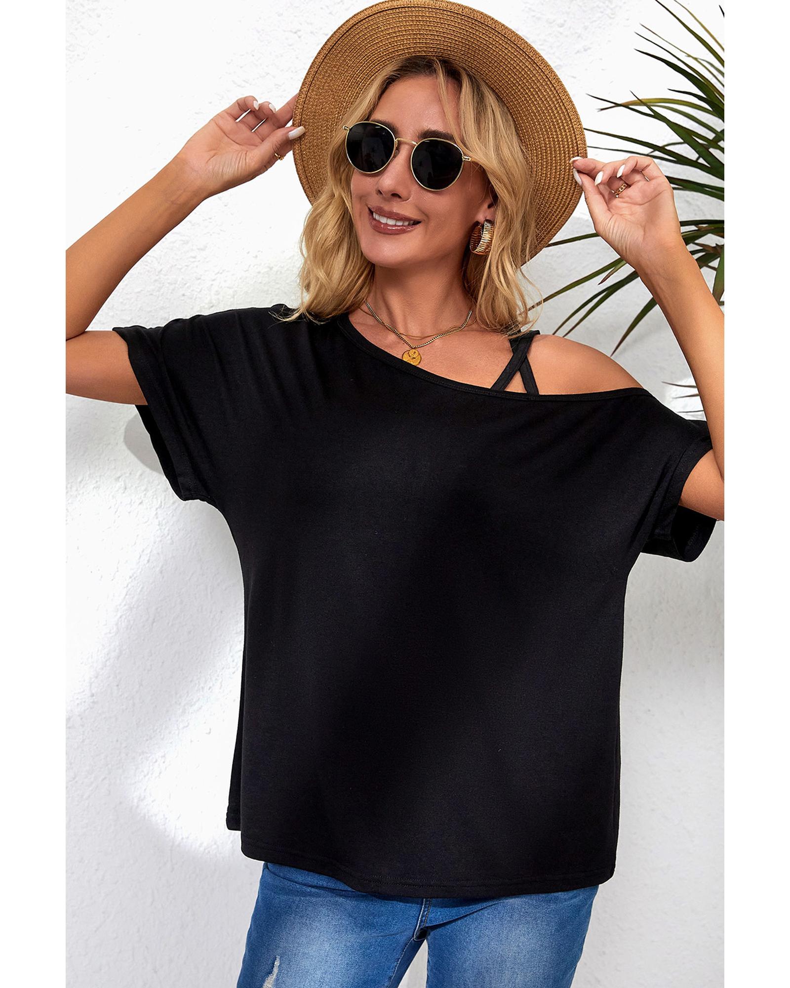 V539-AZEXDC25221115-2-XL-163758-00 Azura Exchange Criss Cross One Shoulder T Shirt - XL - Image 1