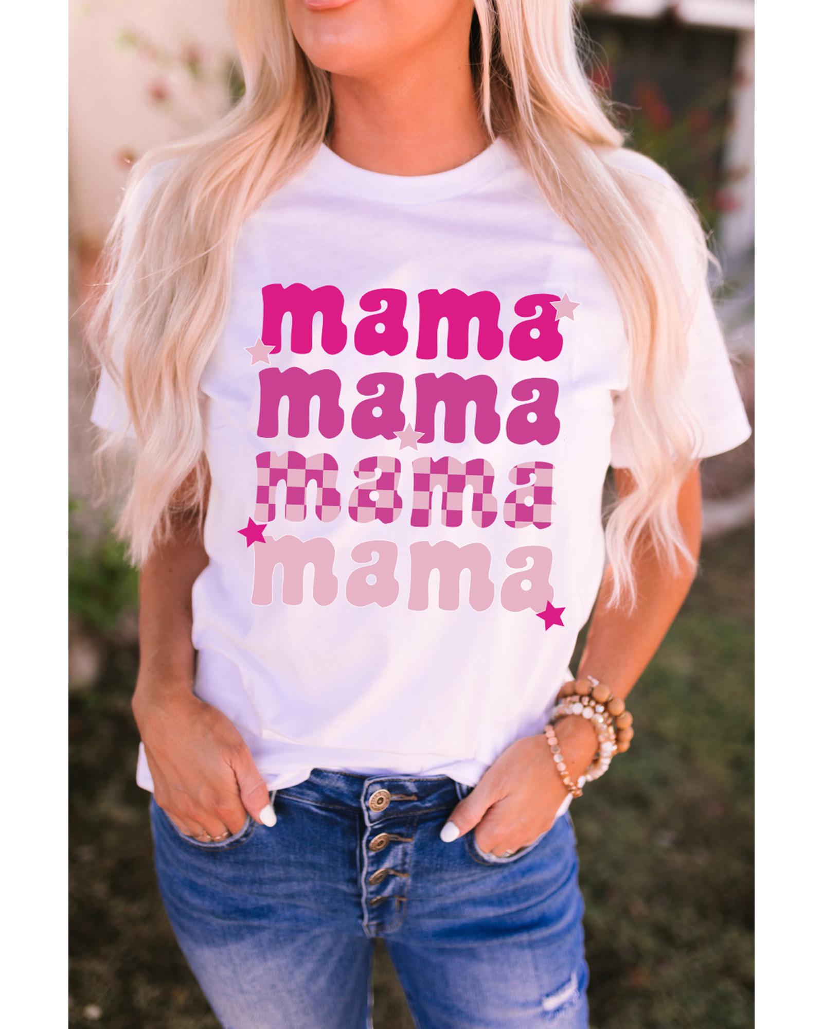 V539-AZEXDC25221306-1-XL-202508271420-00 White Round Neck mama Graphic Casual Tee - XL - Image 1