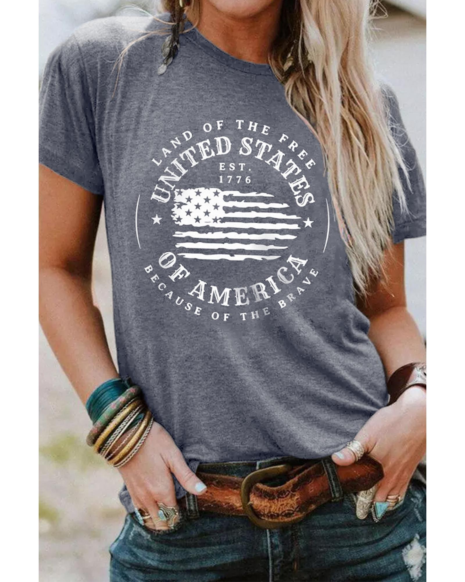 V539-AZEXDC25221389-11-2XL-202506121112-00 Gray United States Of America Flag Graphic Print T Shirt - 2XL - Image 1