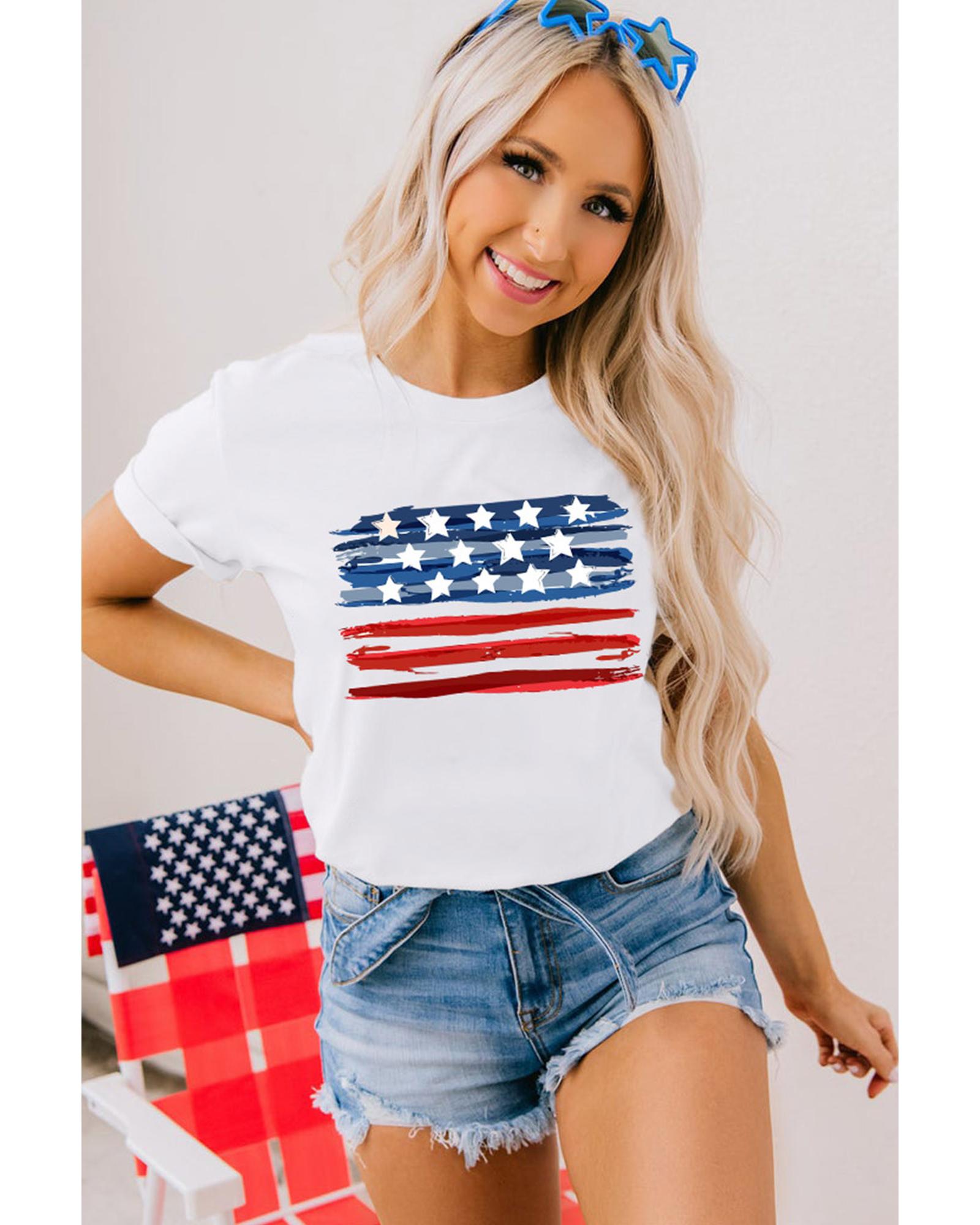 V539-AZEXDC25221722-1-XL-202508271350-00 White American Flag Graphic Fashion Tee - XL - Image 1