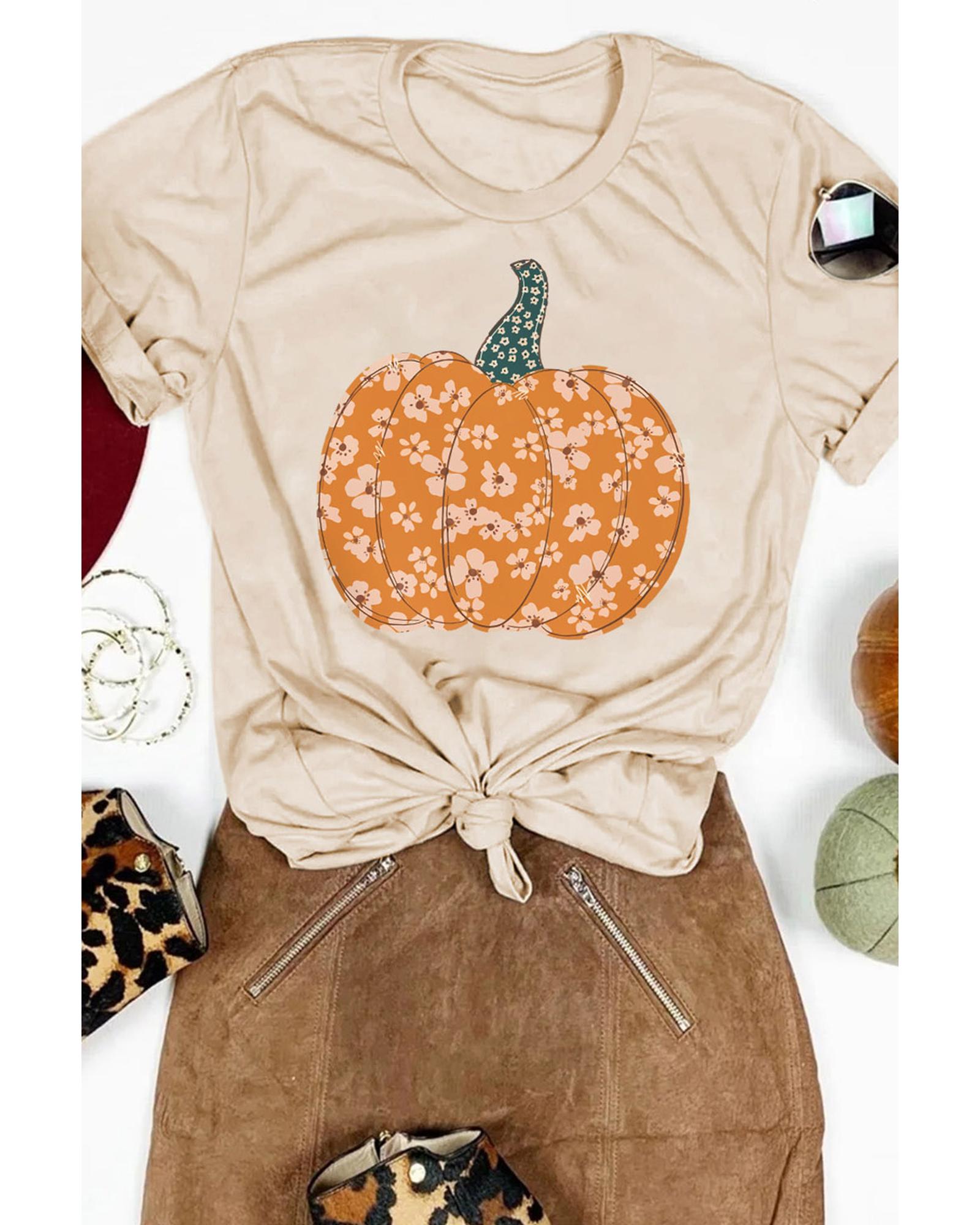 V539-AZEXDC25222560-16-M-202508262155-00 Azura Exchange Floral Pumpkin Graphic Tee - M - Image 1