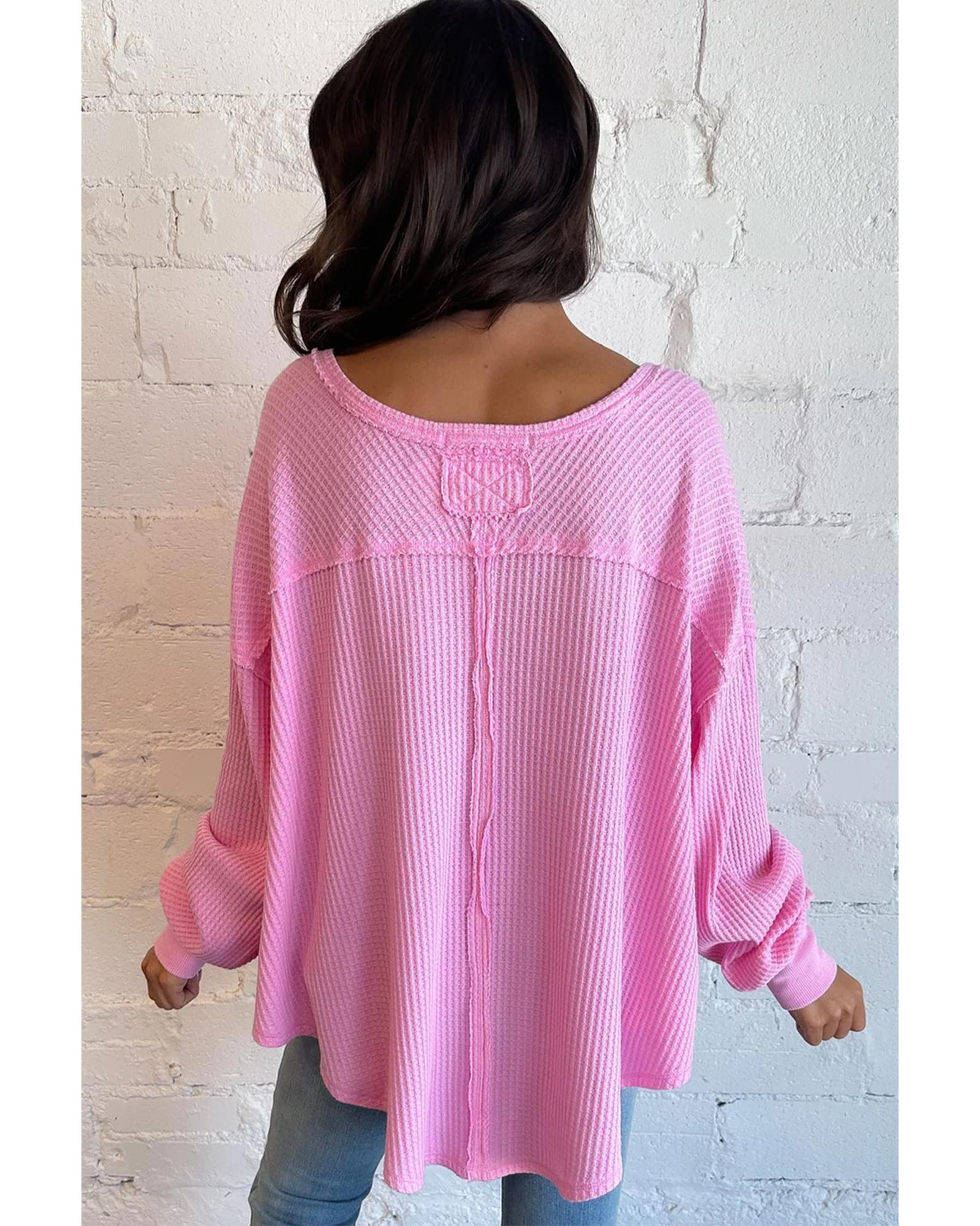 V539-AZEXDC25222730-P3010-M-202508270545-00 Bonbon Waffle Knit Exposed Seam High Low Top - M - Image 1