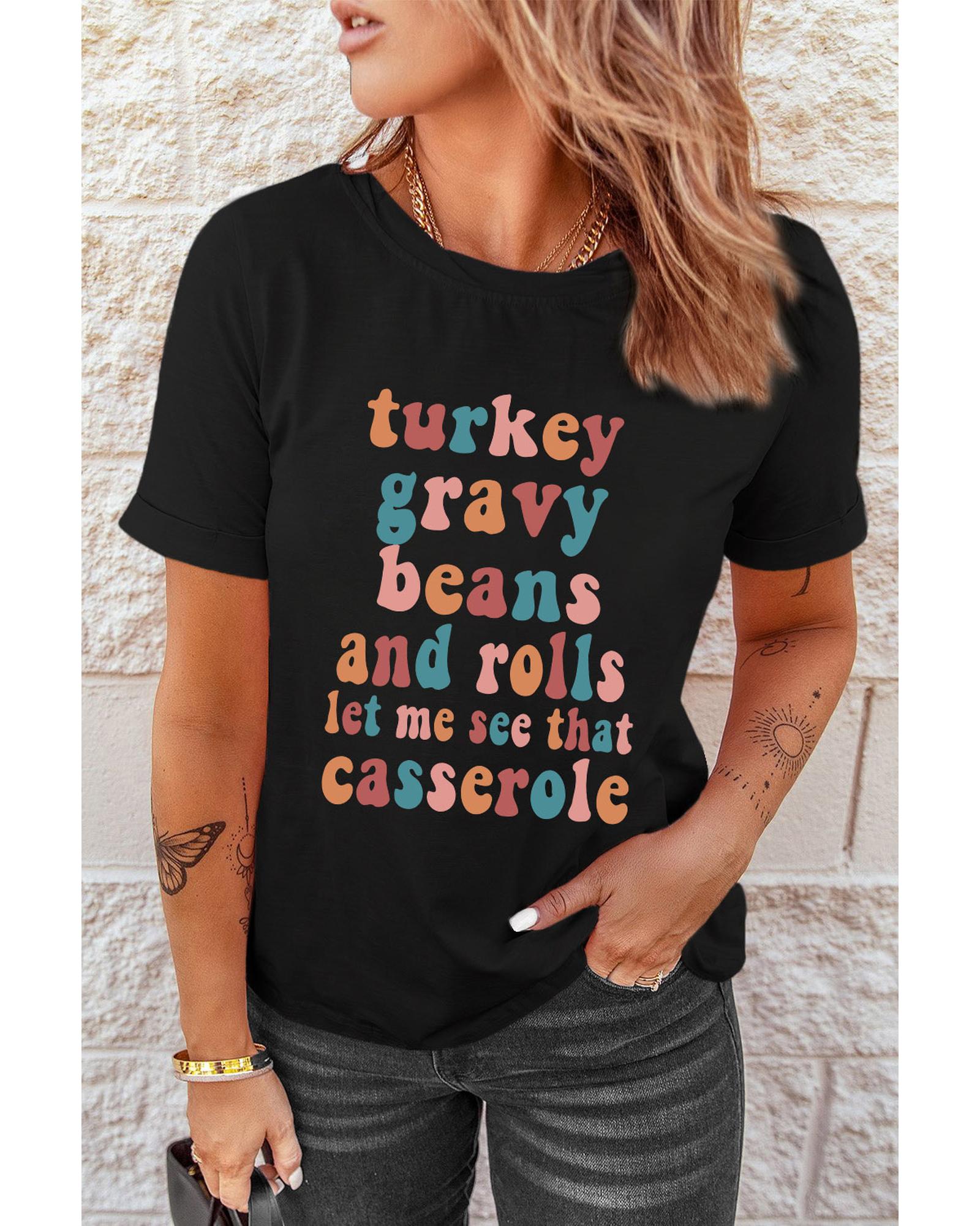 V539-AZEXDC25222793-2-S-202506121335-00 Black Food Lovers Slogan Graphic T Shirt - S - Image 1