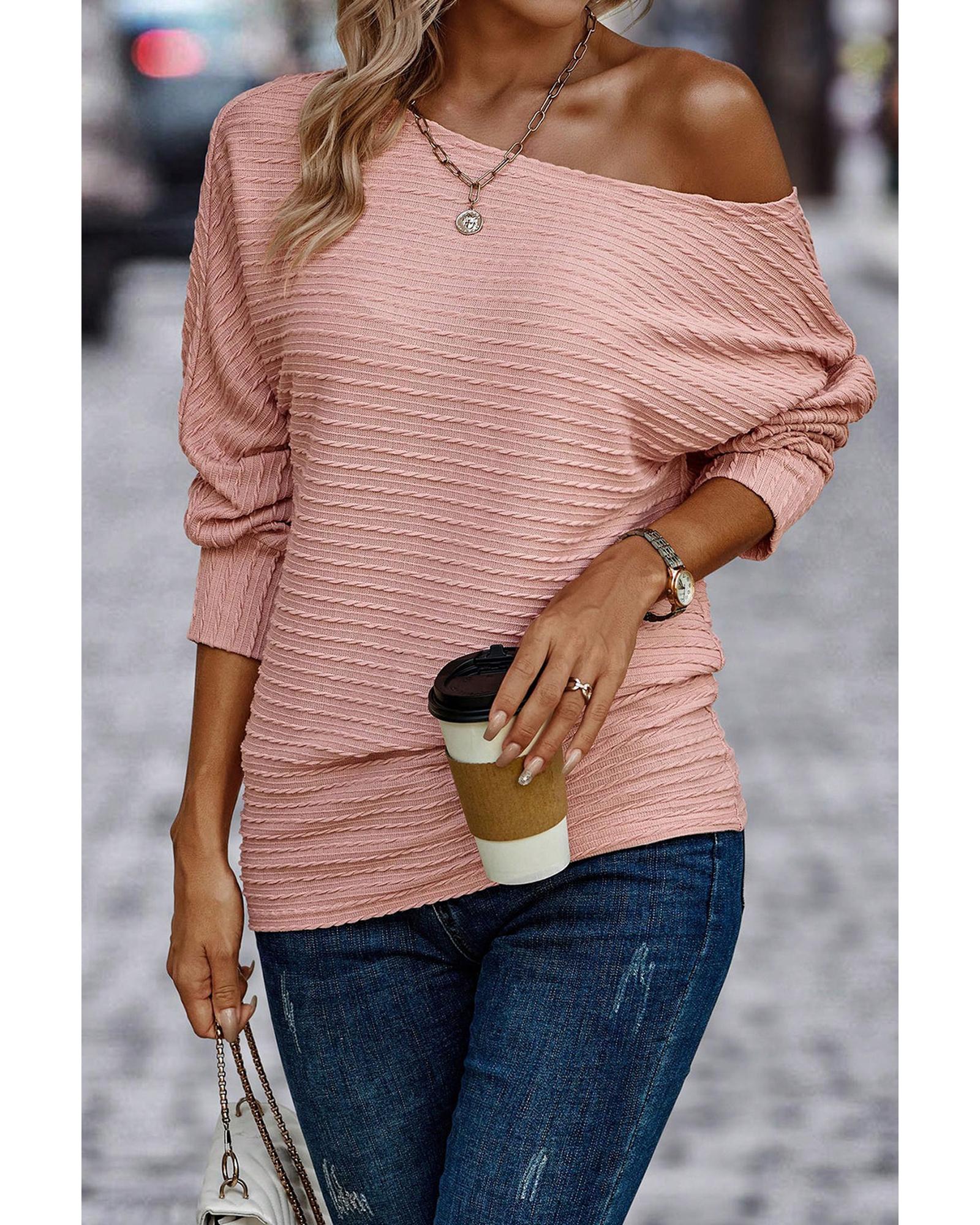 V539-AZEXDC25223208-P9010-L-202506121417-00 Dusty Pink Textured Knit Long Sleeve Top - L - Image 1