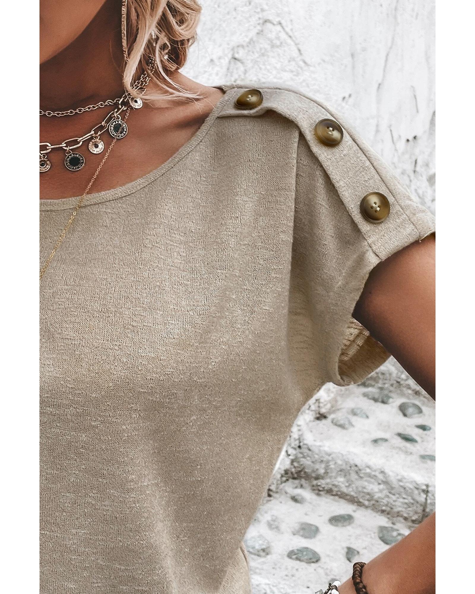 V539-AZEXDC25223802-P7016-L-202508270550-00 Smoke Gray Button Detail Batwing Sleeve Casual Tee - L - Image 1