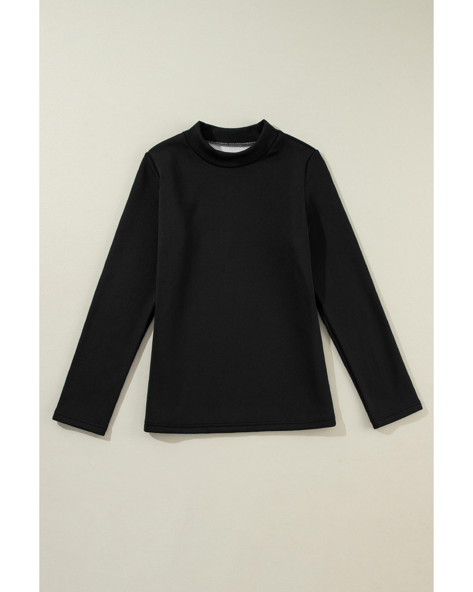 V539-AZEXDC25226039-P2-L-202508272030-00 Black Mock Neck Thermal Lined Long Sleeve Tee - L - Image 1