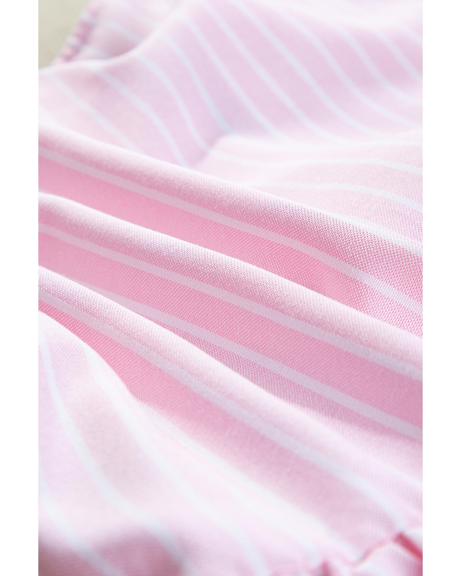 V539-AZEXDC25226643-P1019-S-202506121546-00 Pink Stripe Bowknot Front Crew Neck Puff Sleeve Blouse - S - Image 1