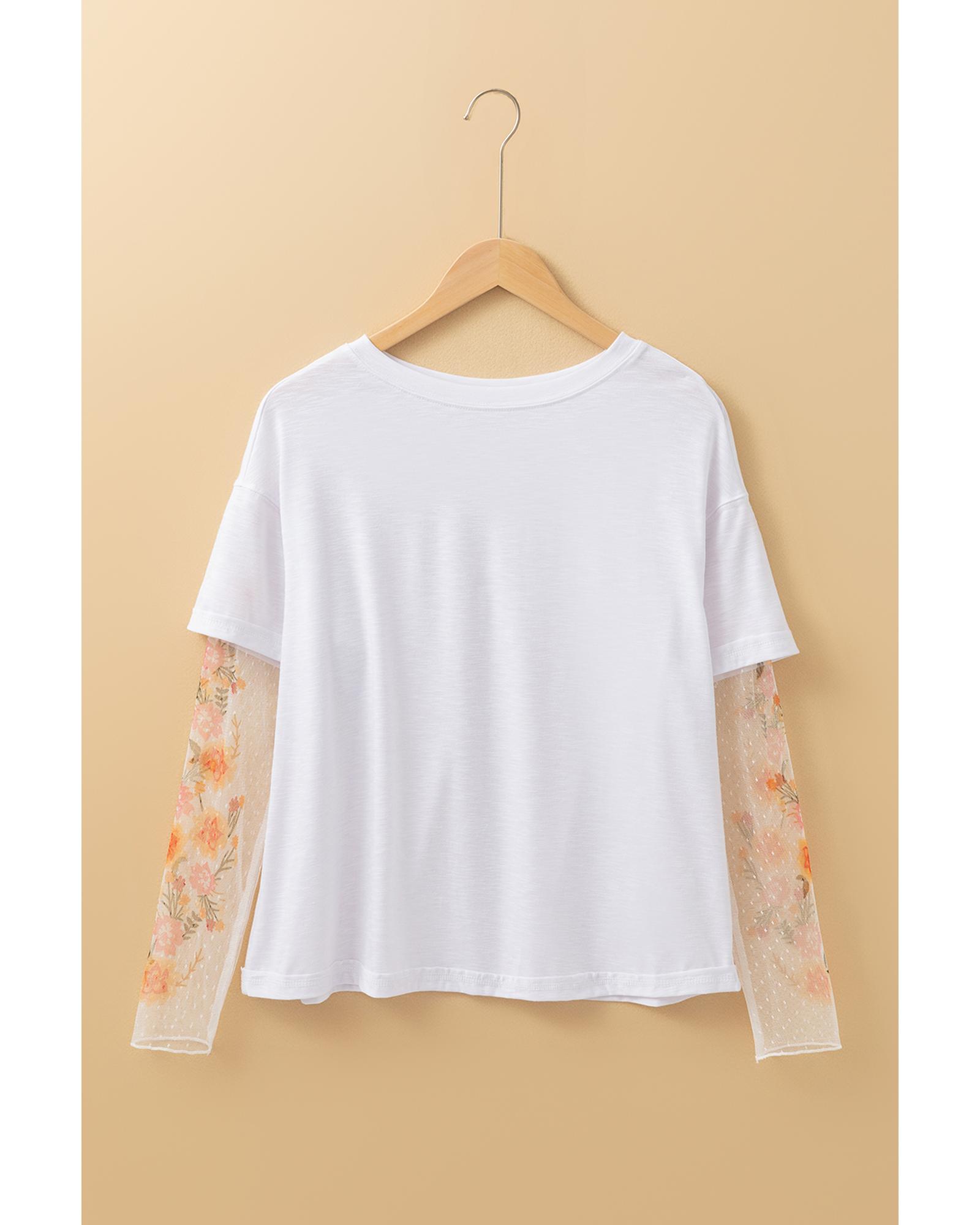V539-AZEXDC25226742-P1-XL-202506121821-00 White Faux Two Piece Floral Long Sleeve Patchwork Tee - XL - Image 1