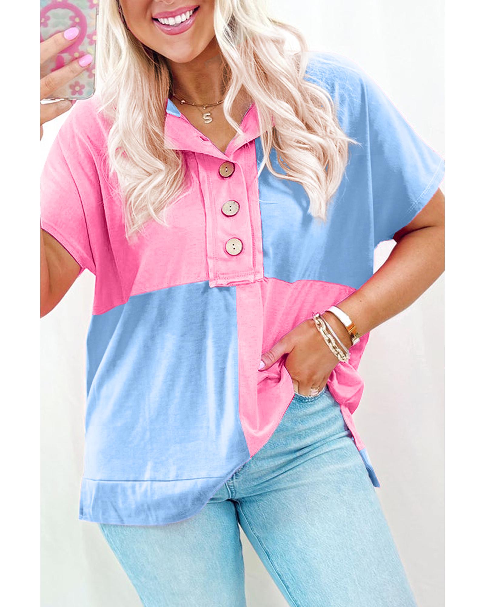 V539-AZEXDC25226756-P1204-L-202508272230-00 Myosotis Two Tone Half Buttons Collared T Shirt - L - Image 1