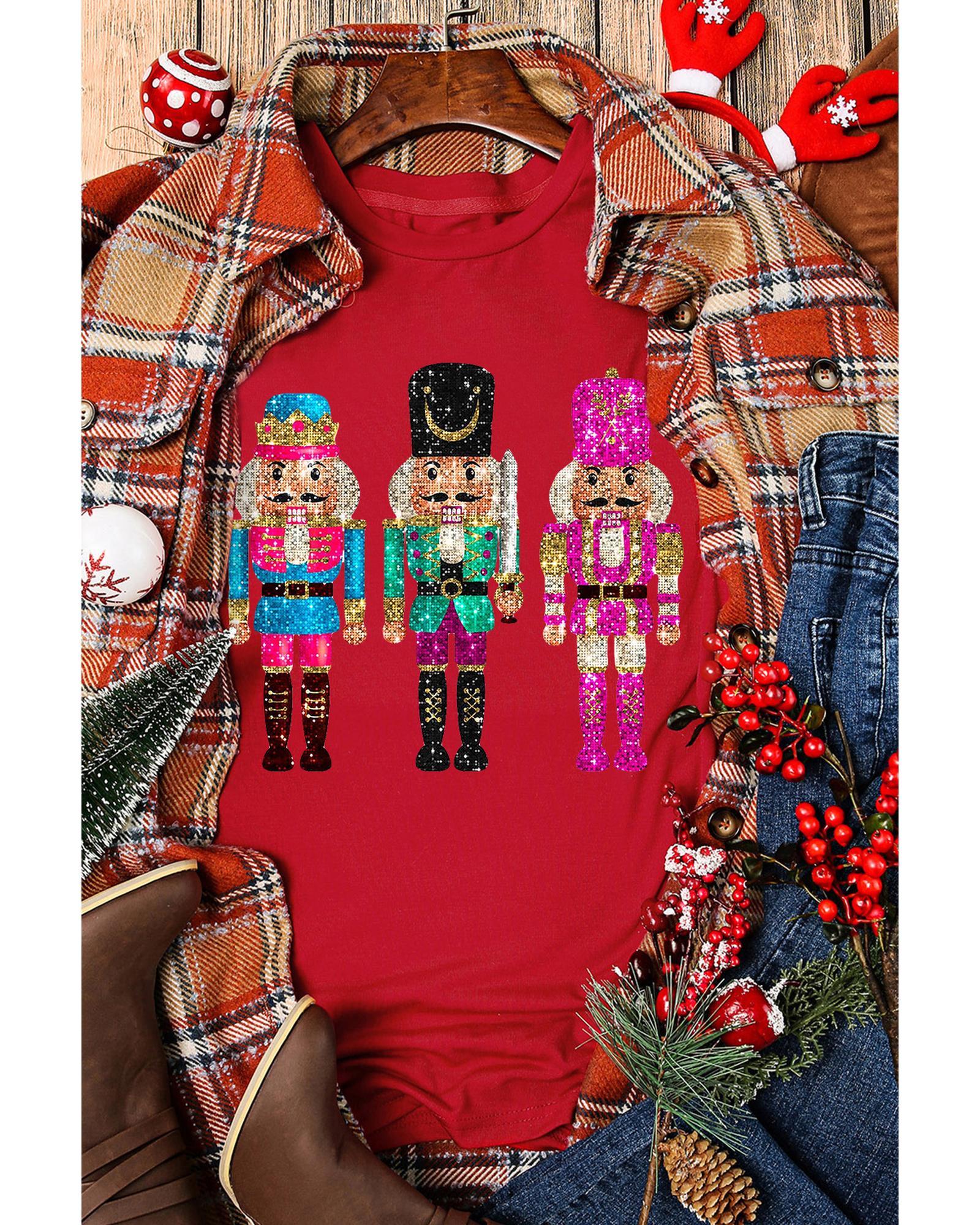 V539-AZEXDC25227040-103-L-202508270210-00 Red Nutcracker Printed Crewneck T Shirt - L - Image 1