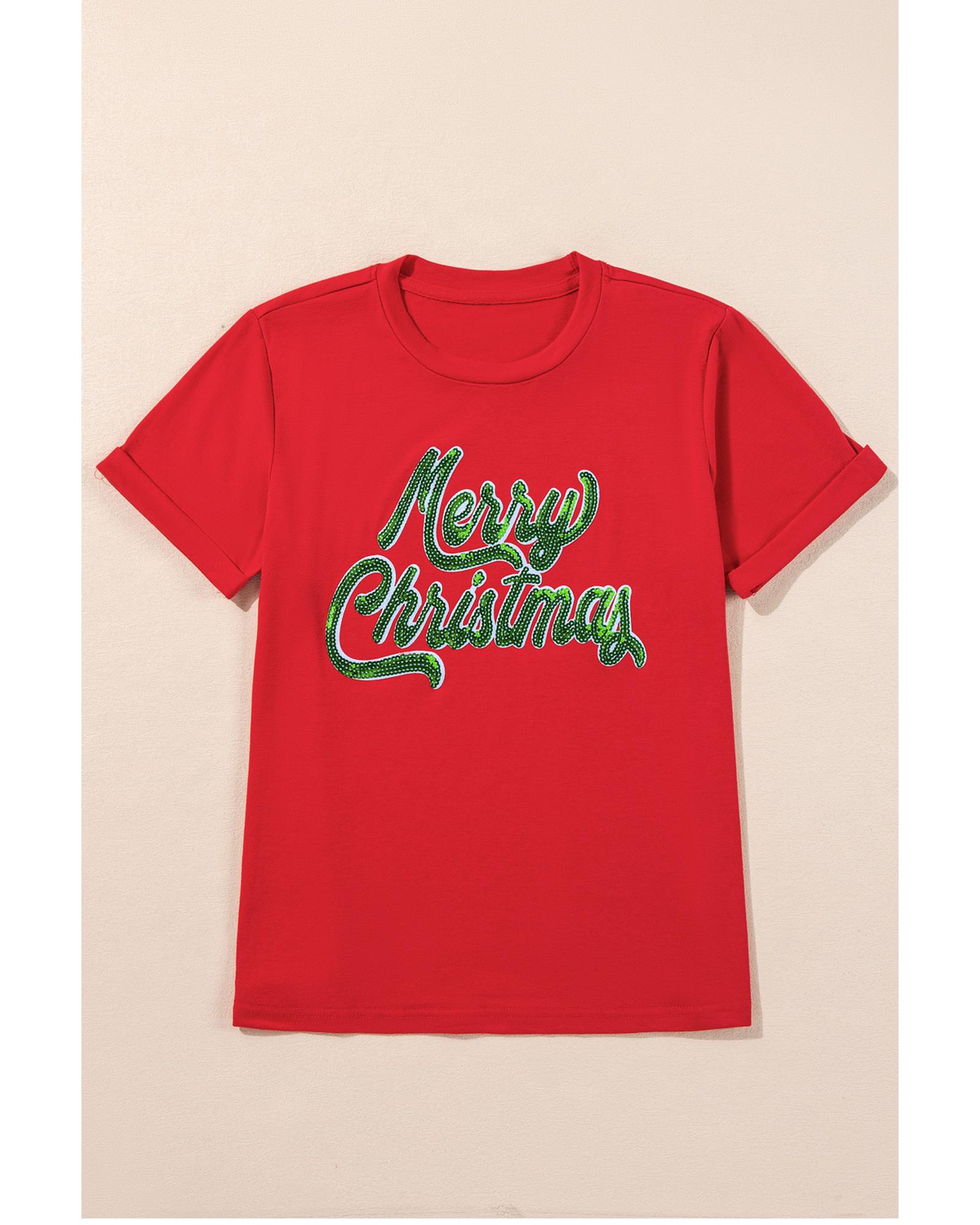V539-AZEXDC25227410-103-L-202508281225-00 Red Merry Christmas Graphic Crewneck T Shirt - L - Image 1