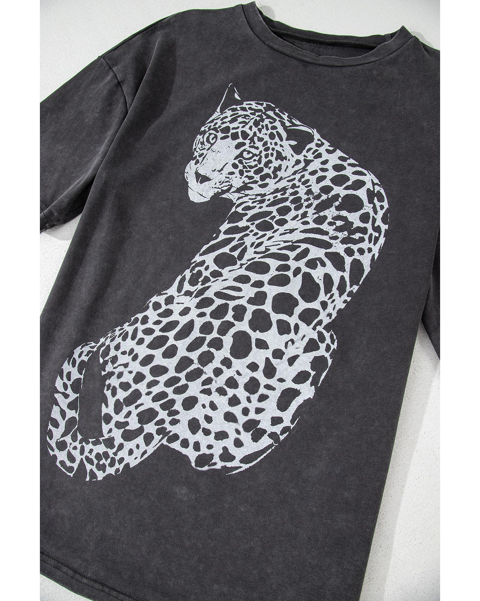 V539-AZEXDC25227457-P3011-M-202508280835-00 Medium Grey Vintage Cheetah Printed Mineral Wash Graphic Tee - M - Image 1