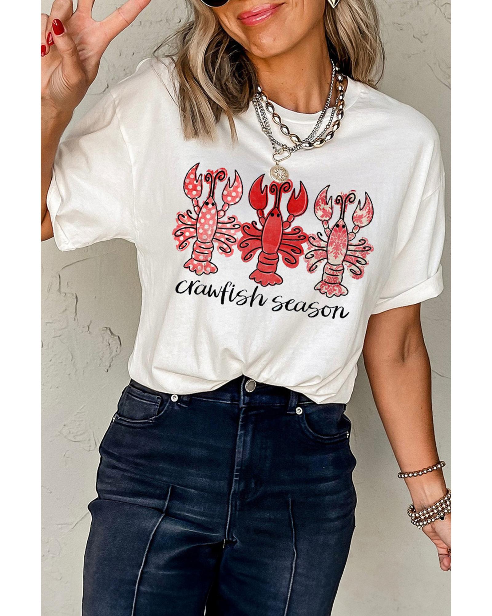 V539-AZEXDC25228541-1-XL-202508290155-00 White Crawfish Season Fashion Graphic Crewneck T Shirt - XL - Image 1
