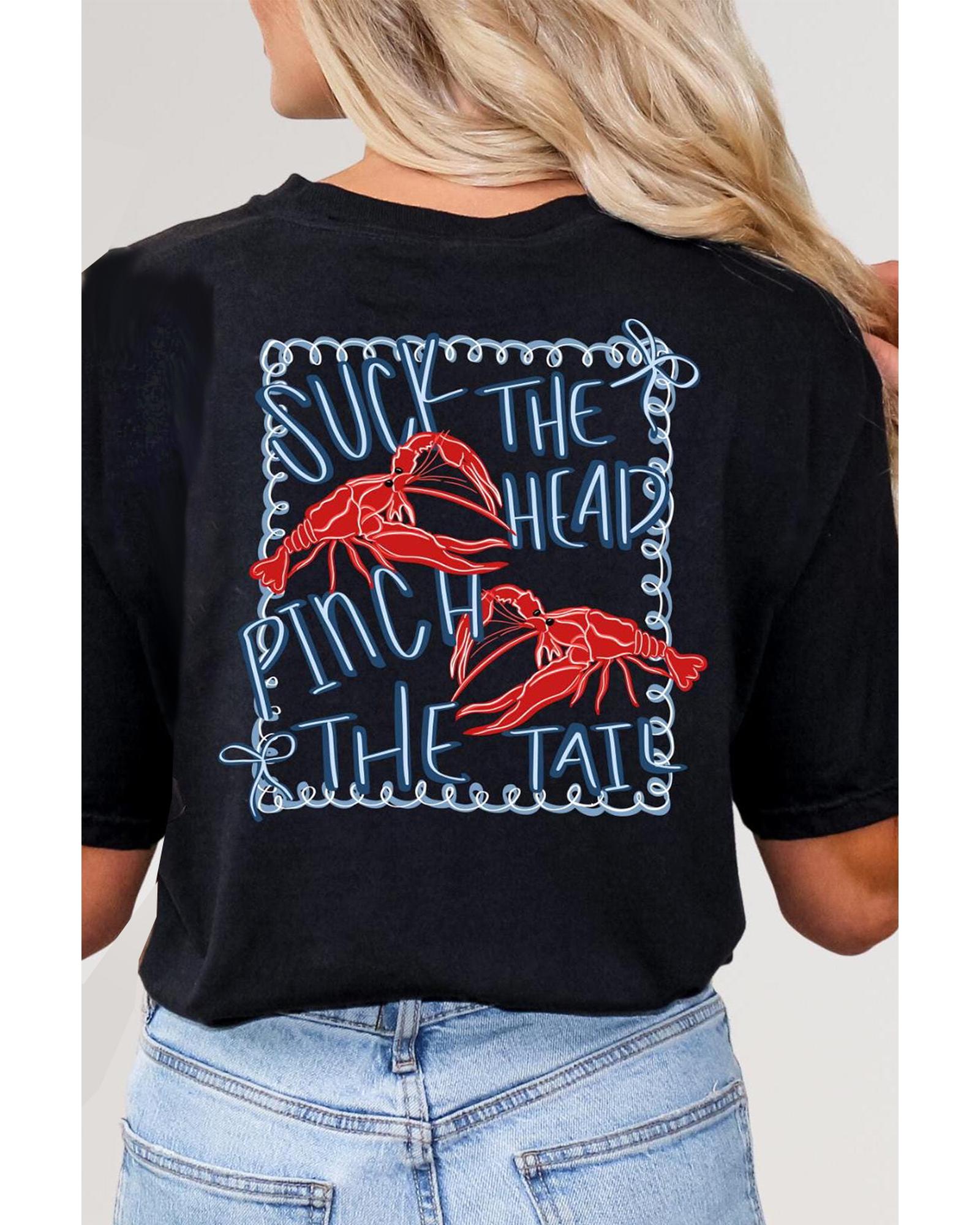 V539-AZEXDC25228832-2-L-202508282025-00 Black Girlie Bow Crawfish Printed T Shirt - L - Image 1