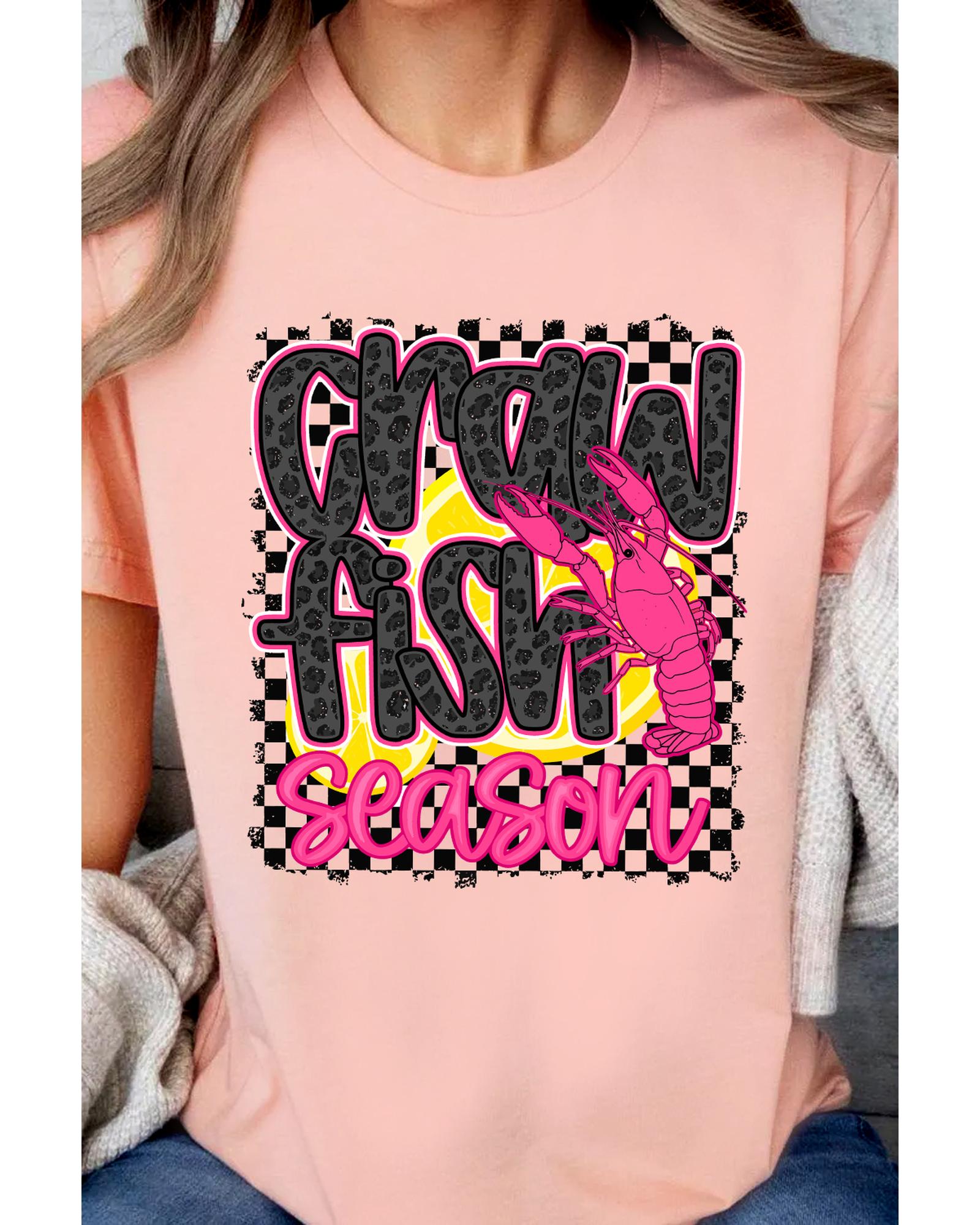 V539-AZEXDC25228853-10-3XL-202508280945-00 Pink Crawfish Season Graphic Casual Tee - 3XL - Image 1
