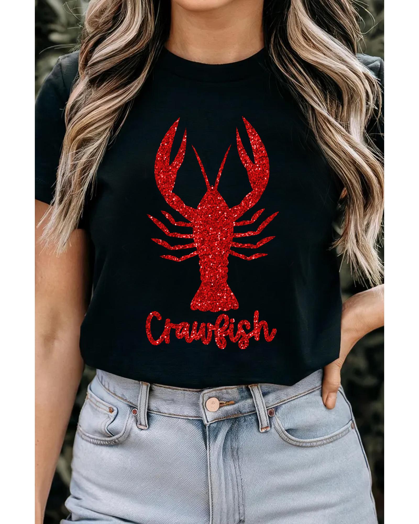 V539-AZEXDC25228855-2-XL-202508300505-00 Black Shimmering Crawfish Graphic Tee - XL - Image 1
