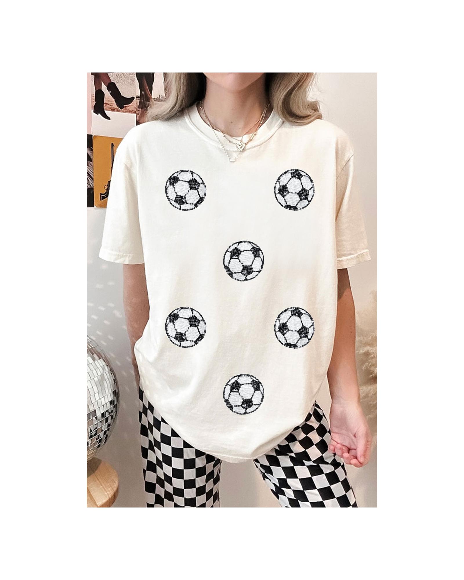 V539-AZEXDC25228920-1-XL-202508291640-00 White Sequin Football Patched Graphic Game Day T Shirt - XL - Image 1