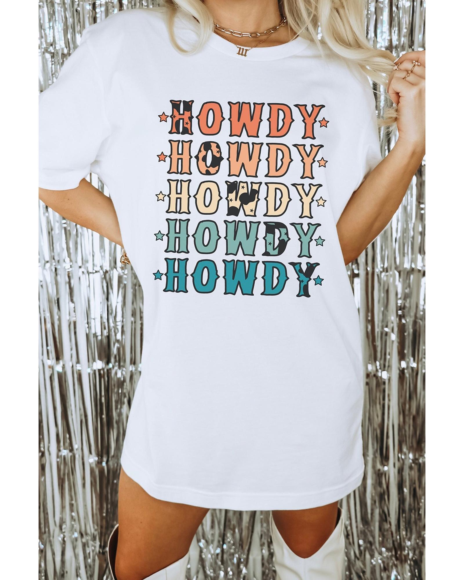 V539-AZEXDC25229011-P101-M-202508291350-00 White HOWDY Stars Print Crew Neck Loose Fit T Shirt - M - Image 1