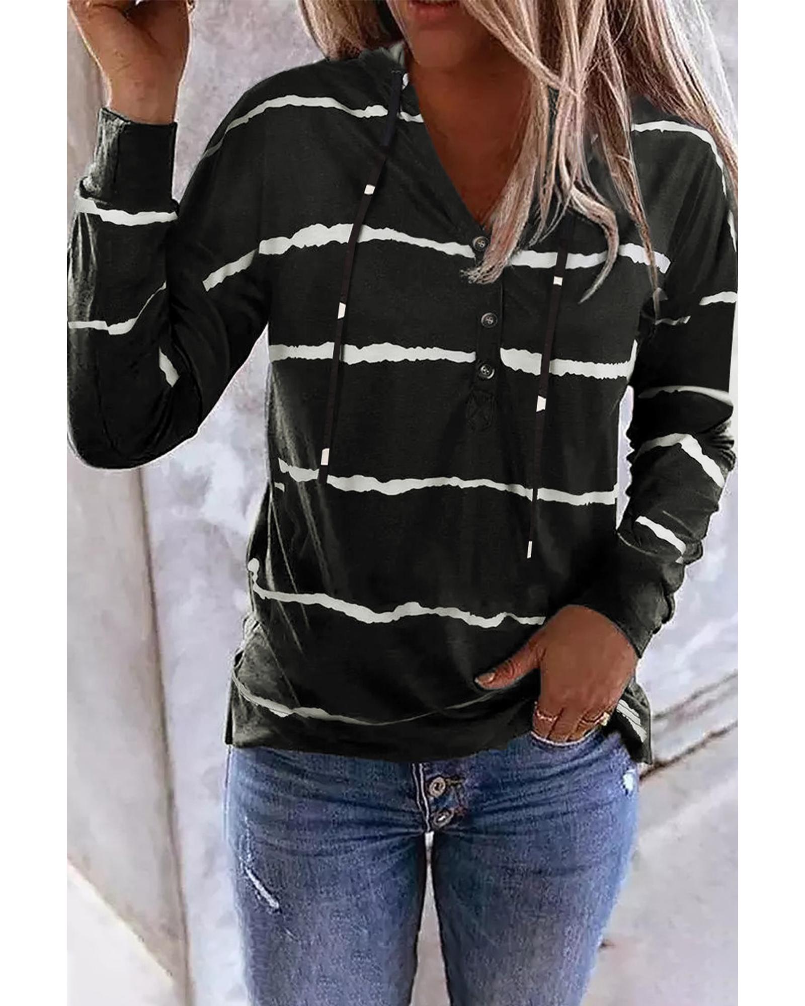 V539-AZEXDC25310943-2-M-202508261005-00 Azura Exchange Drawstring Button Long Sleeve Hoodie - M - Image 1